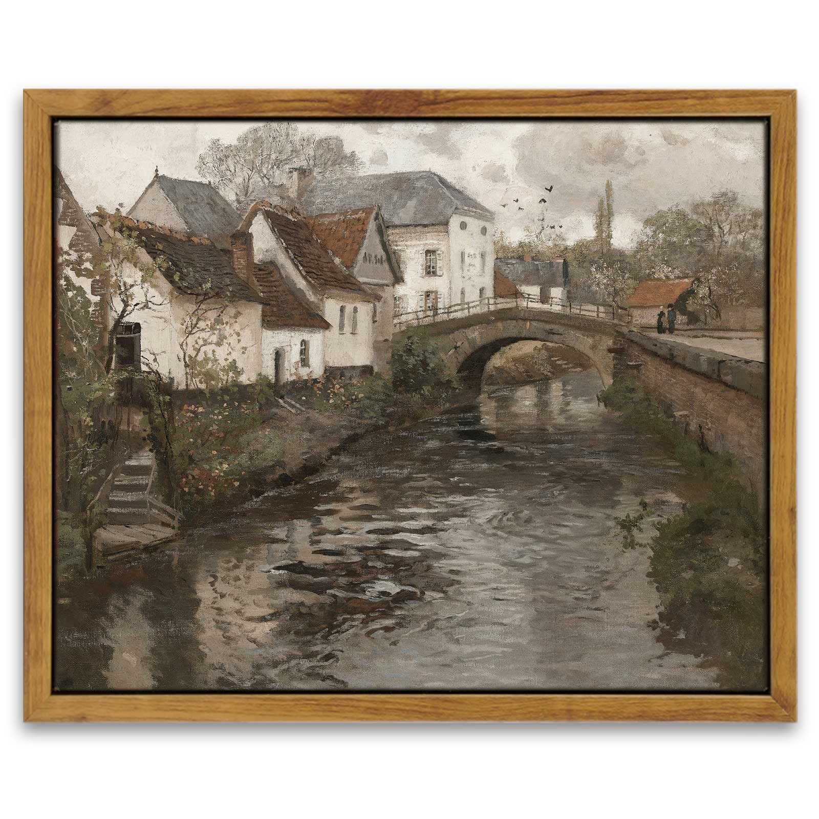 Insimsea Framed Canvas Wall Art Vintage Decor, Room Decor Vintage Scenery Office Home Bathroom Decor Wall Art, Classical Oil Pai