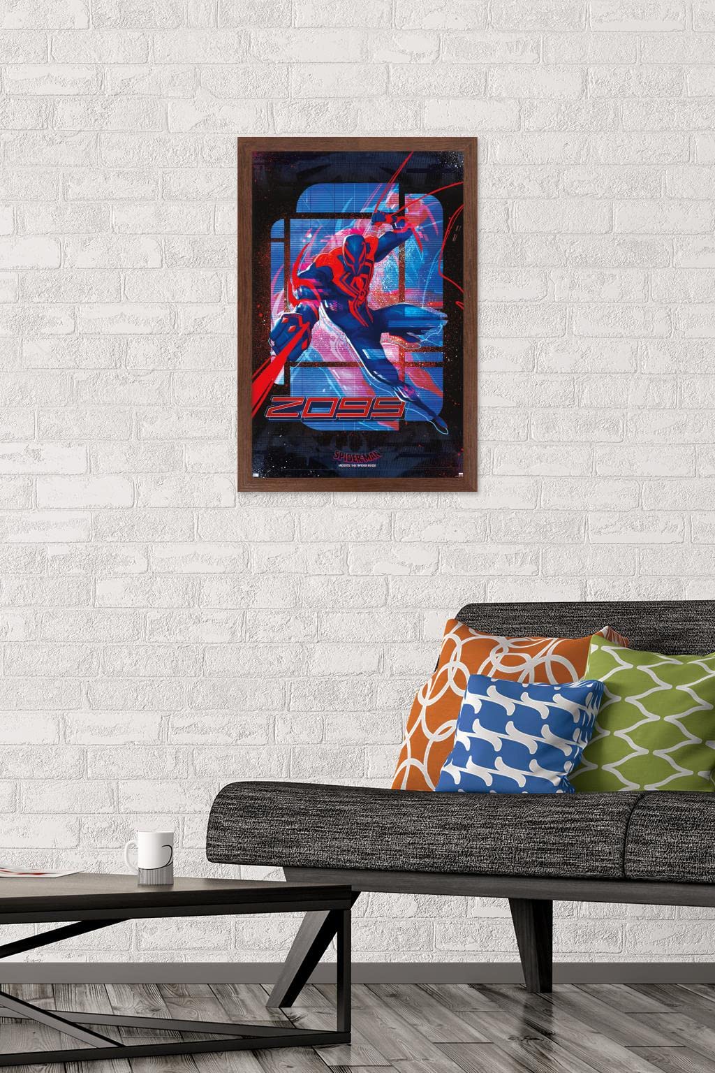 Trends International Marvel Spider-Man: Across The Spider-Verse - Spider-Man 2099 Wall Poster, 14.72'' X 22.37'', Mahogany Frame