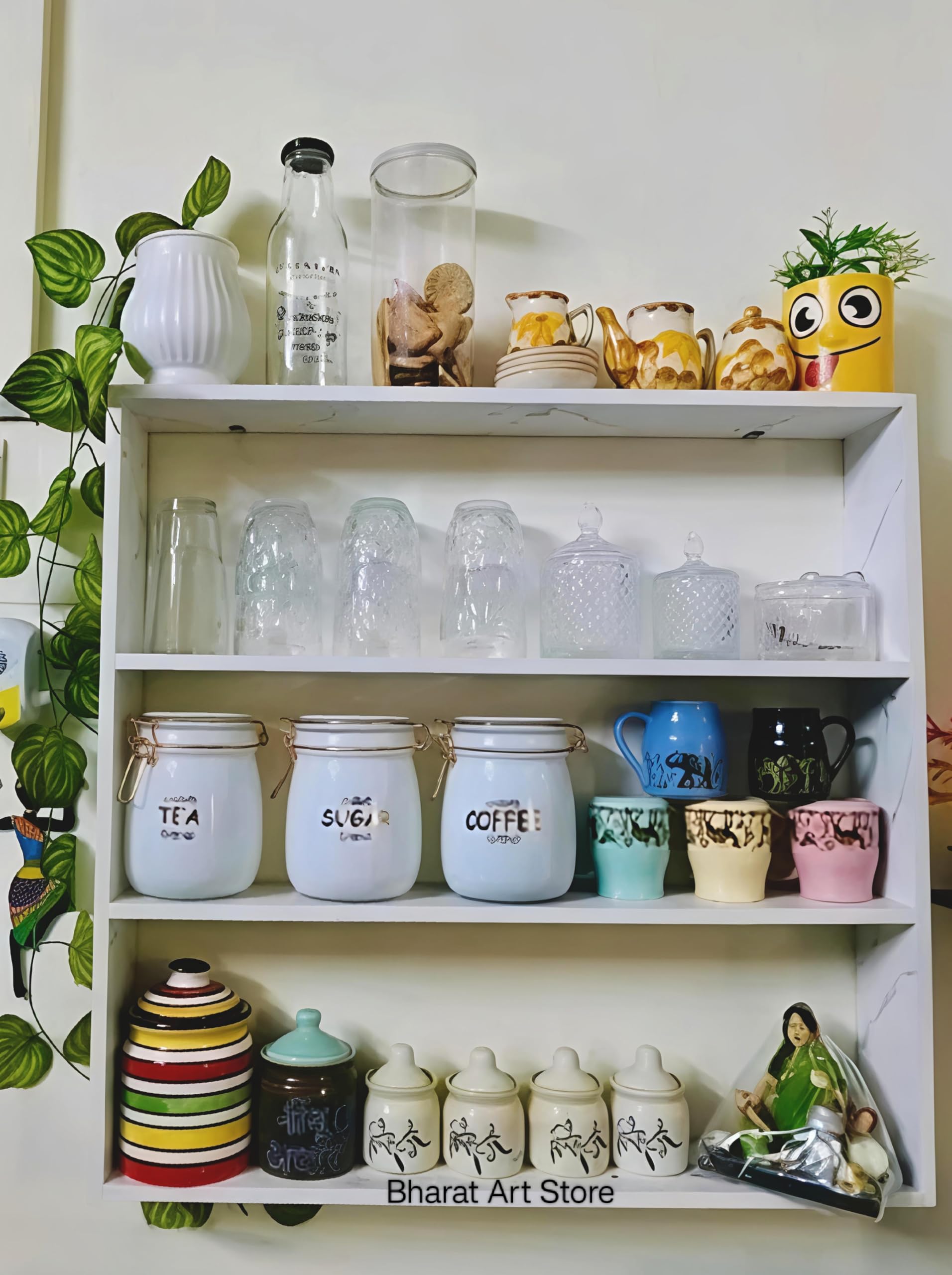 Bharat Art Store White Wall Mounted Kitchen Shelf, 4Tier Storage Organizer, Display Rack For Tea Coffee Sugar Jars, Spices Rack