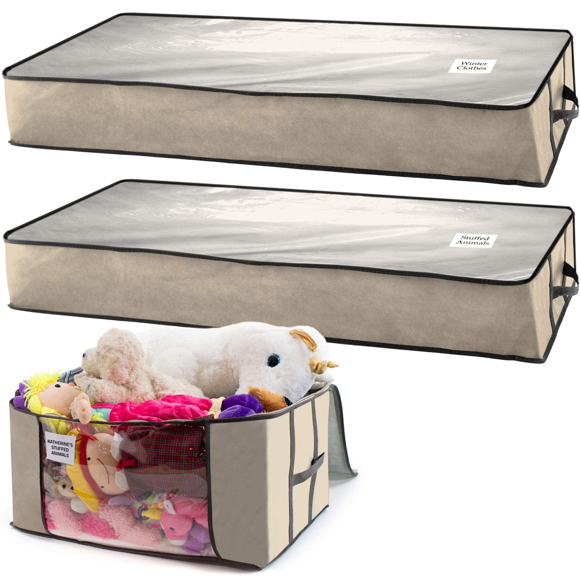 Underbed Storage Bag 2 Large Under-the-Bed Storage Containers and Organizer Bin Reinforced Handles Metal Zipper Foldable Under-B