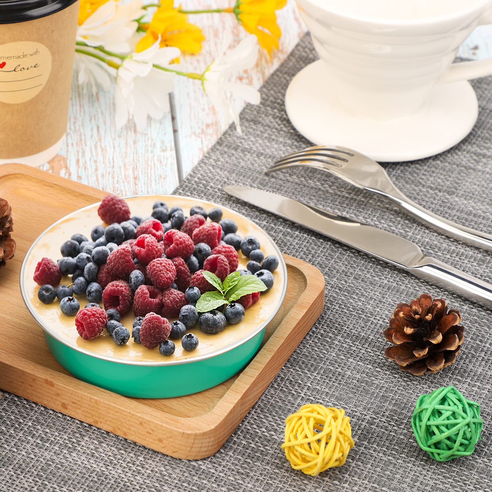 Beasea 8 Oz Mini Pie Pans Tart Pans Tin Baking Tins With Lids, 4 Inch 20 Pack Elegant Blue Disposable Pie Pans For Cake Tart Qui