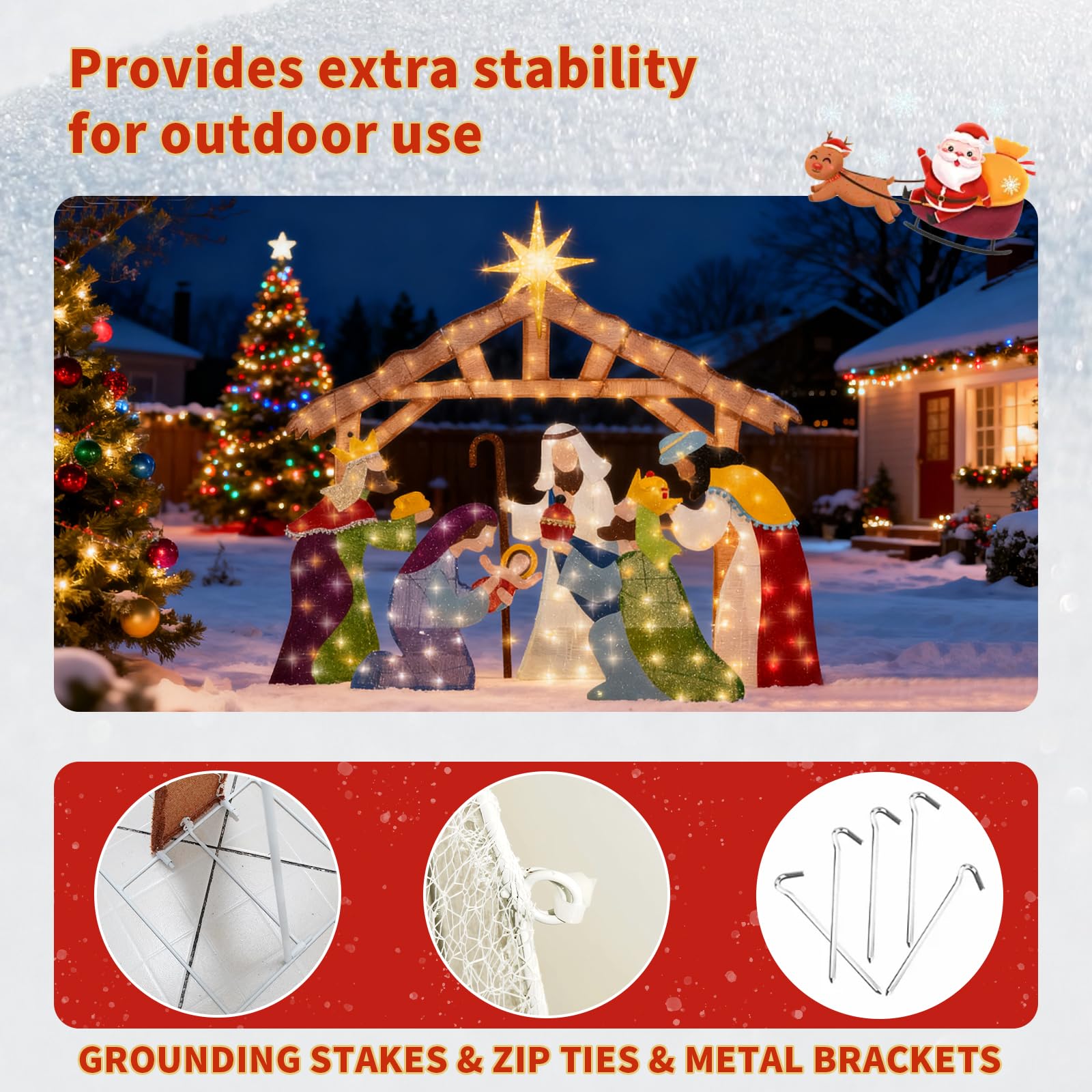Execabe 5FT Lighted Nativity Scene Outdoor, Holy Family Christmas Set with 235 LED Lights,Large Christmas Manger Scene Decoratio