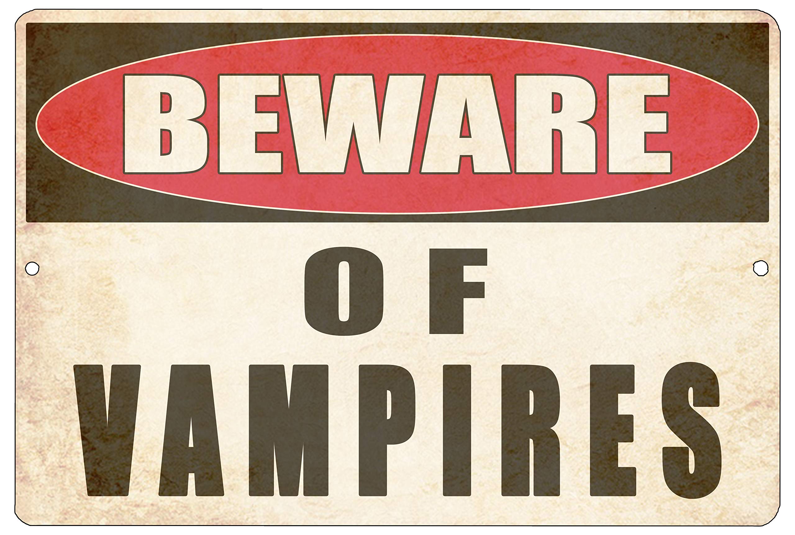 Rogue River Tactical Funny Sarcastic Metal Tin Sign Wall Decor Man Cave Bar Yard Wall Warning Beware of Vampires