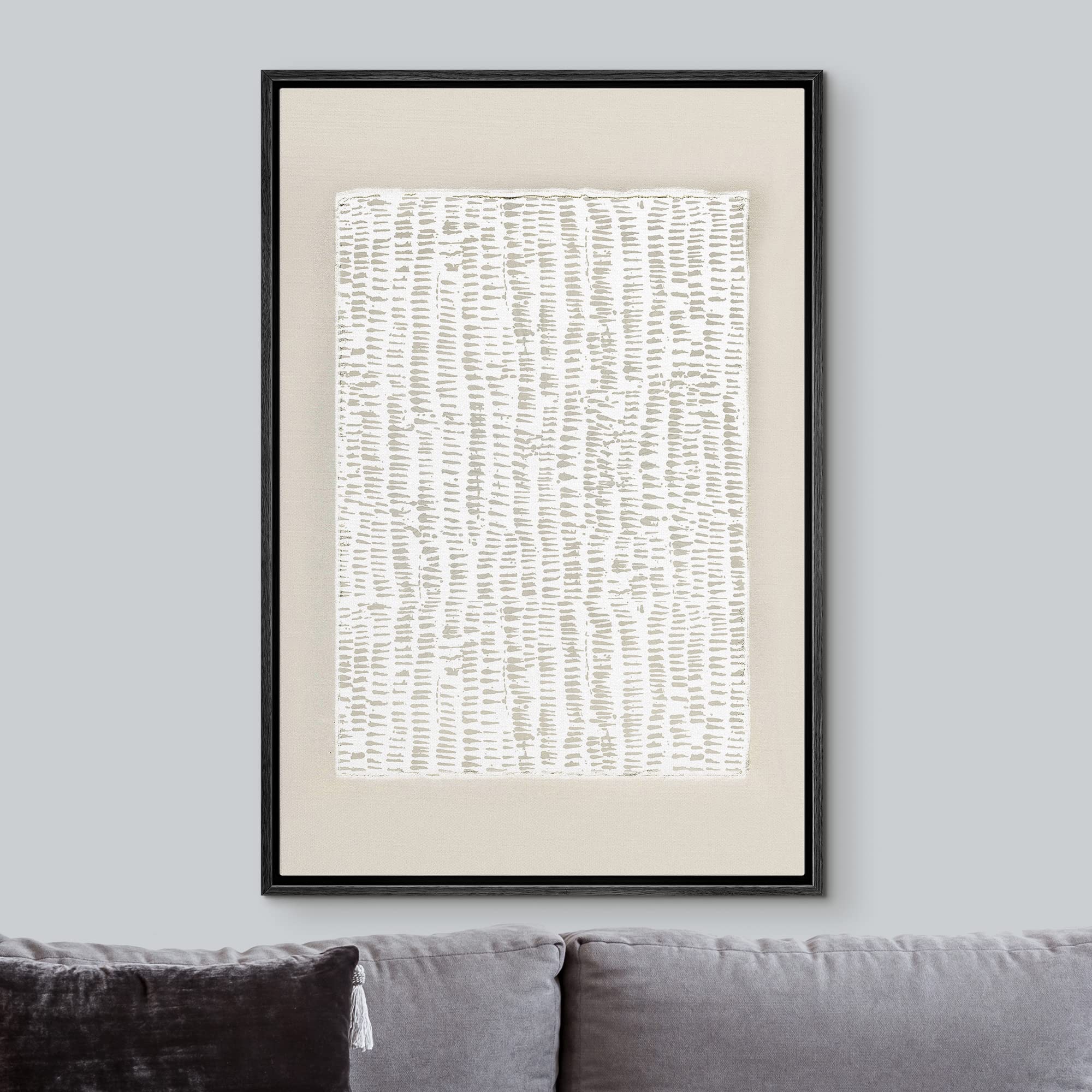 Idea4Wall Framed Canvas Print Wall Art White Tan Grunge Distressed Line Art Square Abstract Shapes Illustrations Modern Art Cont