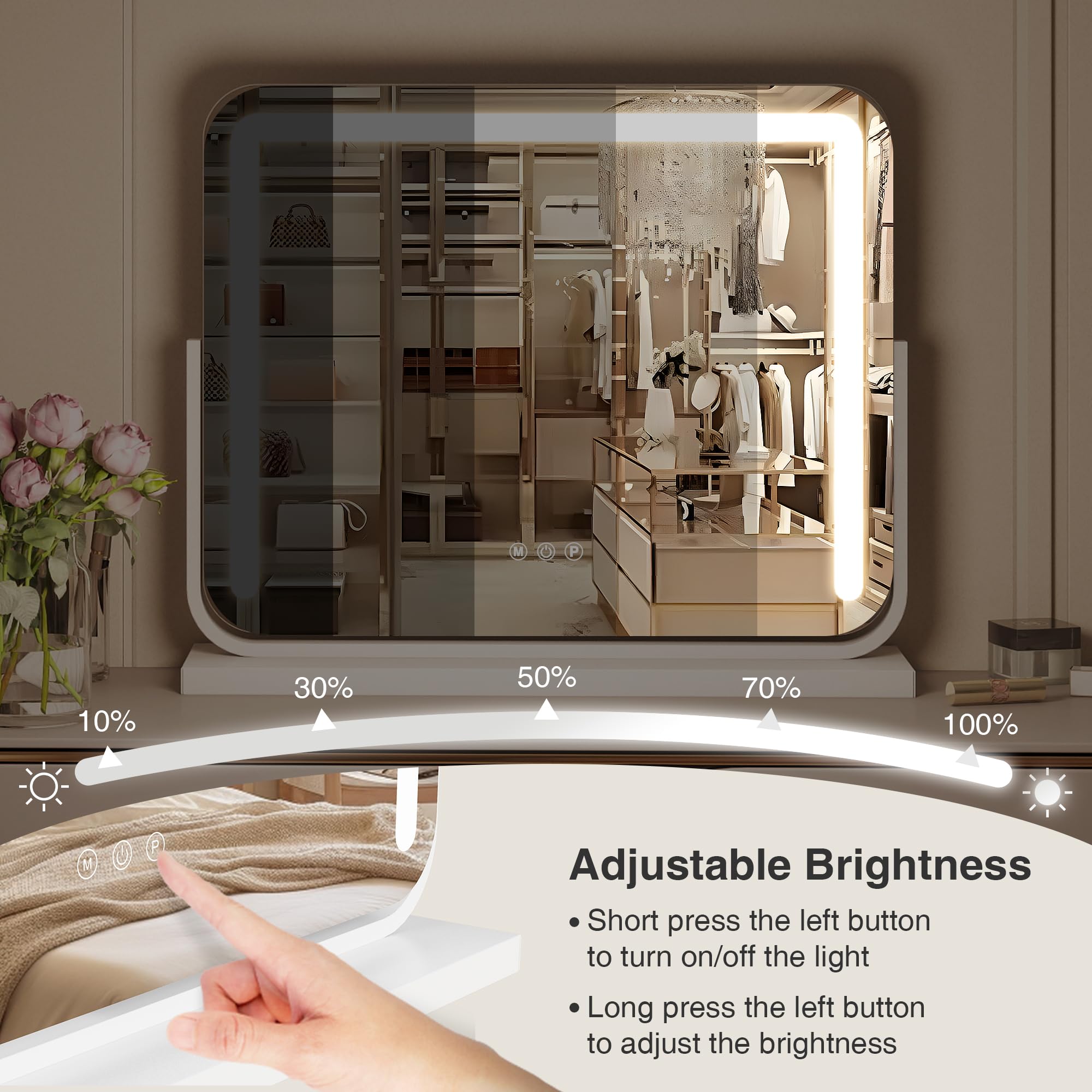 Vanity Mirror With Lights 21  15.7 Led Makeup Mirror,Dimmable Smart Touch Control Mirror With Lights For Bedroom Tabletop,10X Ma