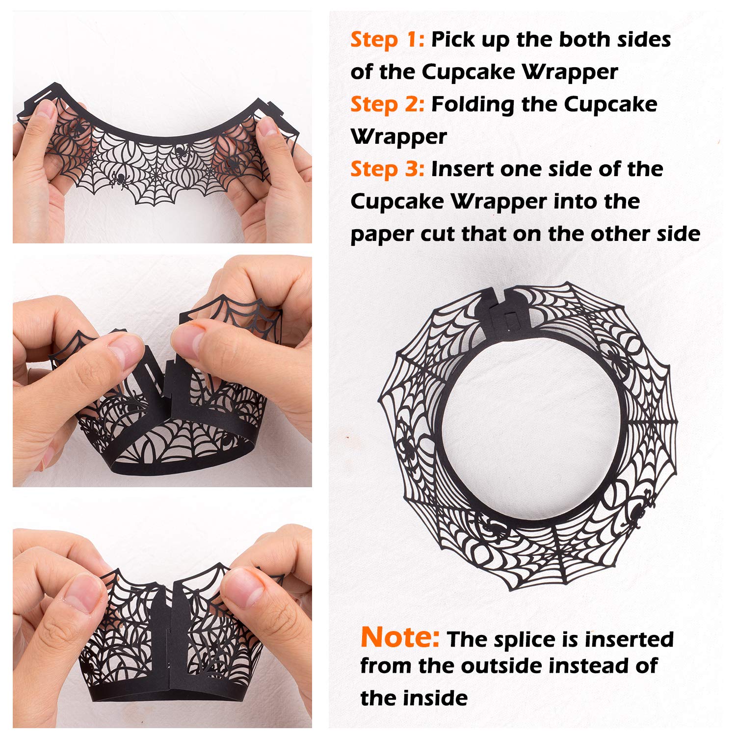 Whaline 100 Pcs Halloween Cupcake Wrappers, Artistic Bake Paper Cups Black Laser Cut Cupcake Liners Cake Decoration For Hallowee