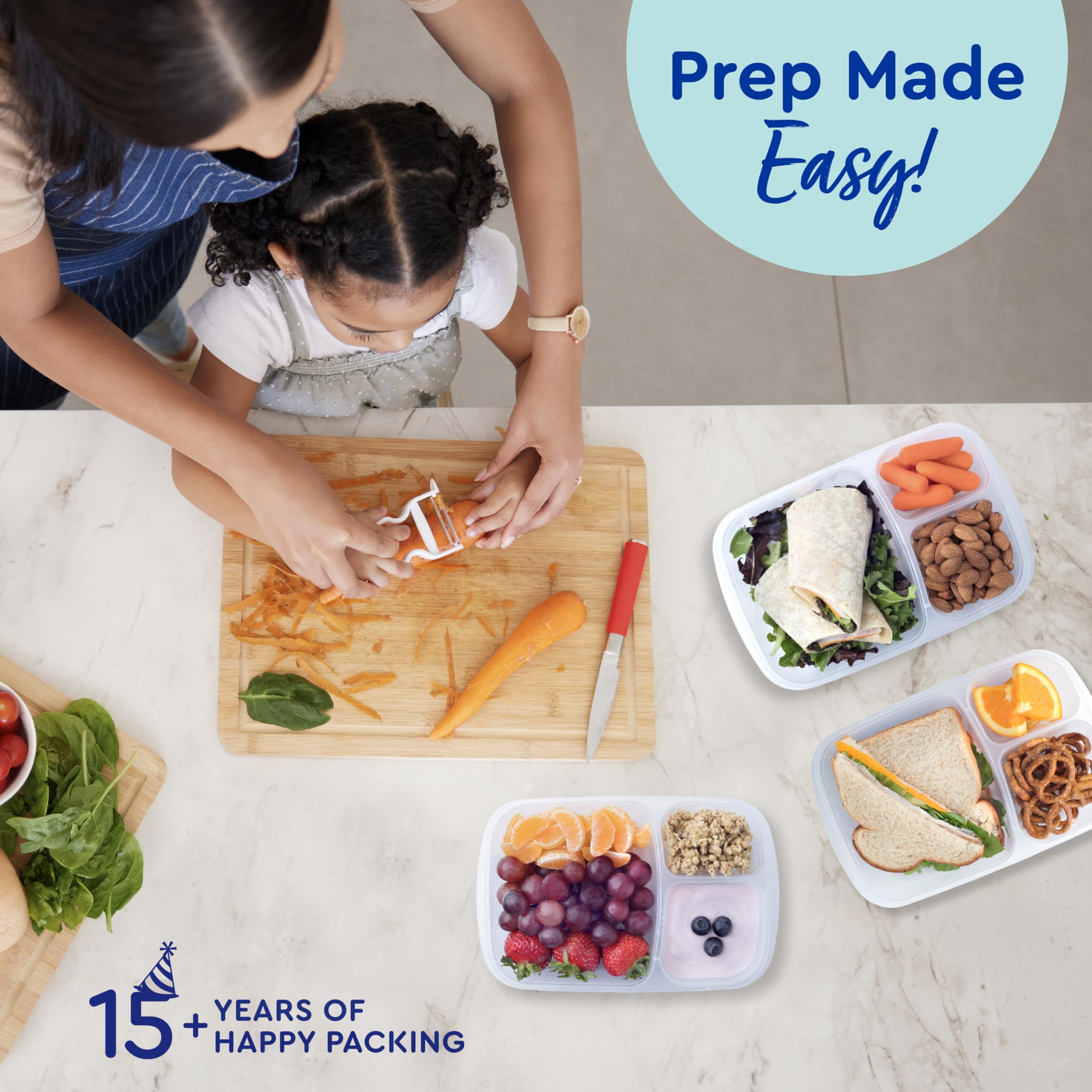 Easylunchboxes - Bento Lunch Boxes - Reusable 3-Compartment Food Containers For School, Work, And Travel, Set Of 4 (Brights)