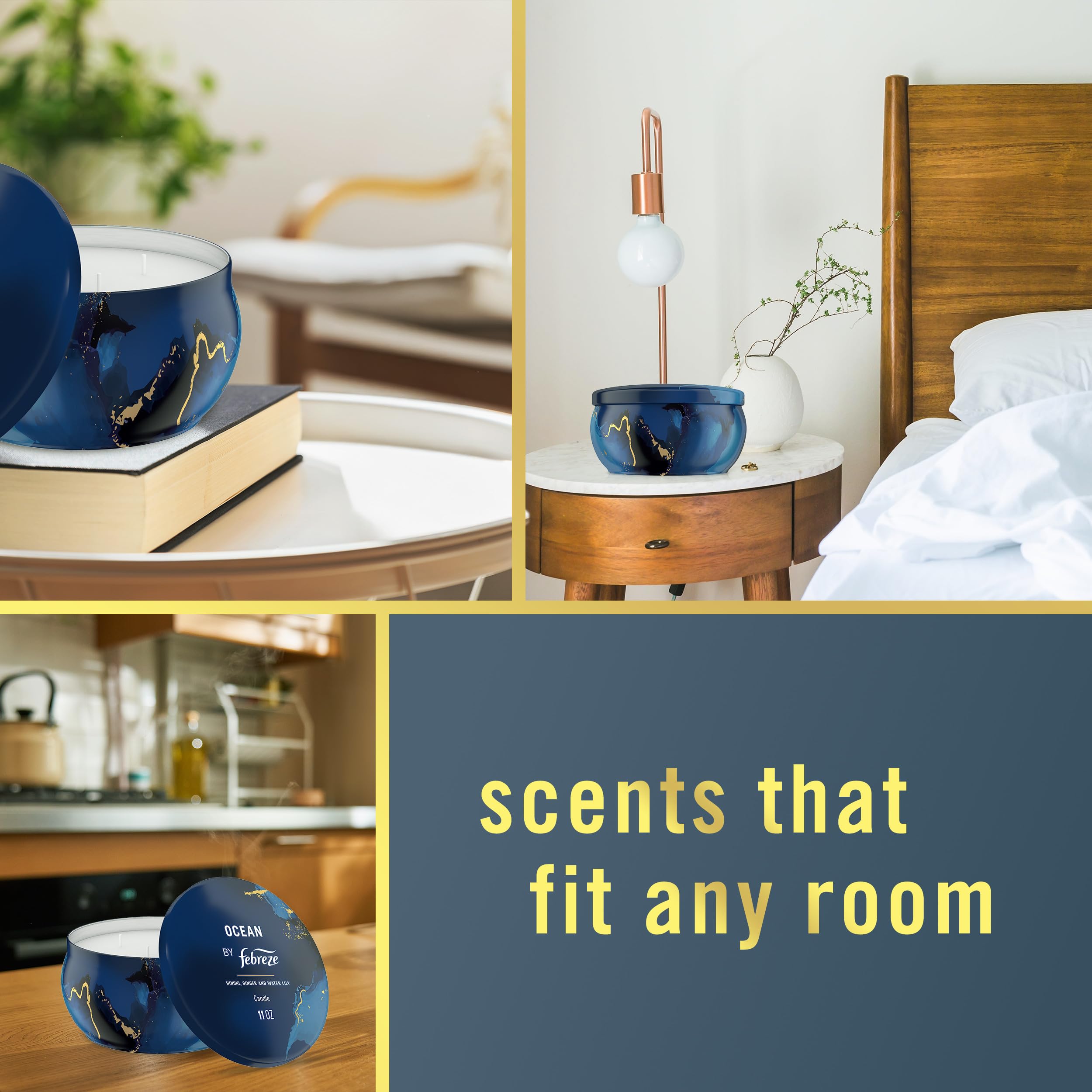 Febreze Scented Candle, Ocean Scent, 11 oz 4 Wick Candle, Single Pack