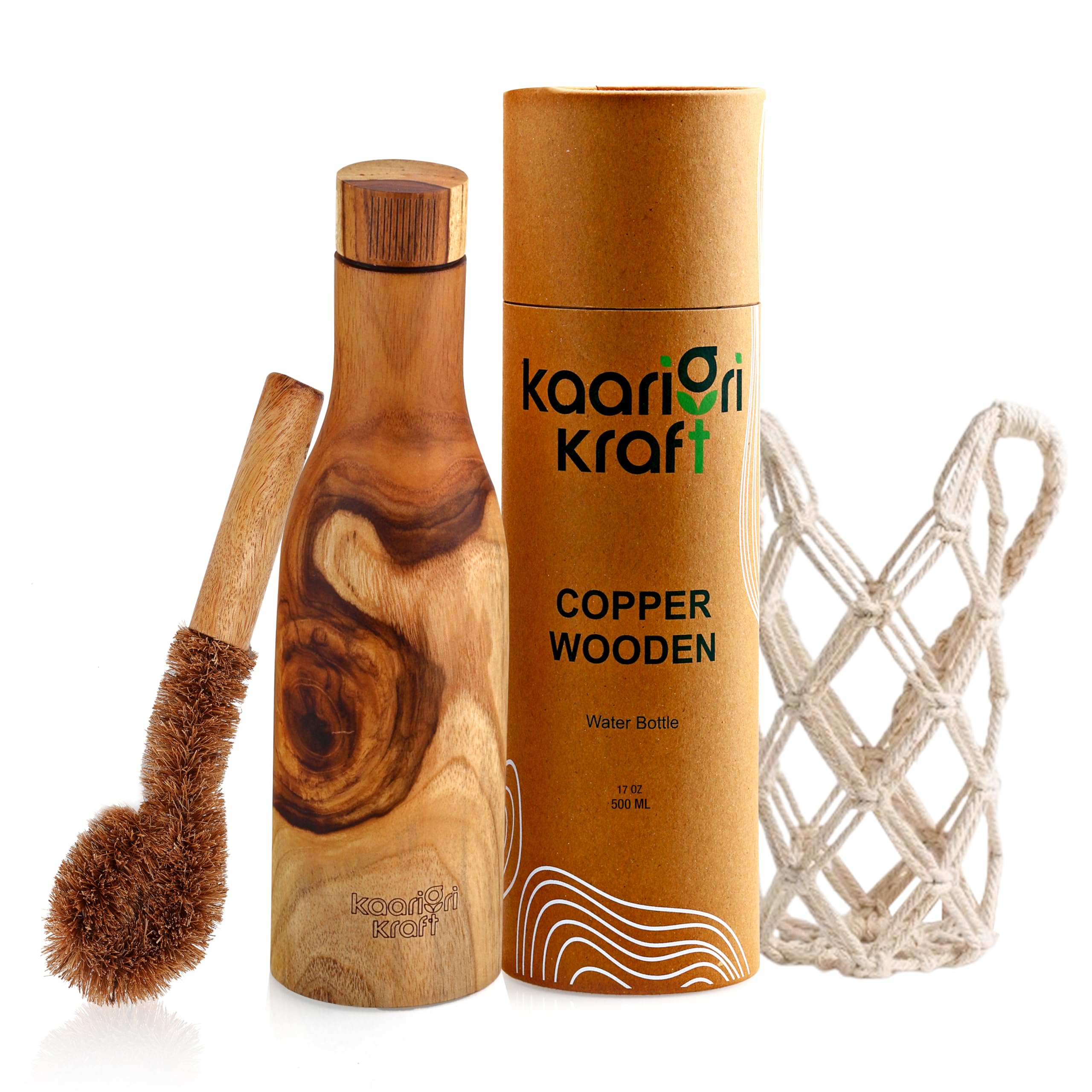 Kaarigri Kraft Wooden Copper Bottle | 17oz water bottle | The Swan Neck Bottle | Ayurvedic Wellness | BPA Free | Water Bottle Ve