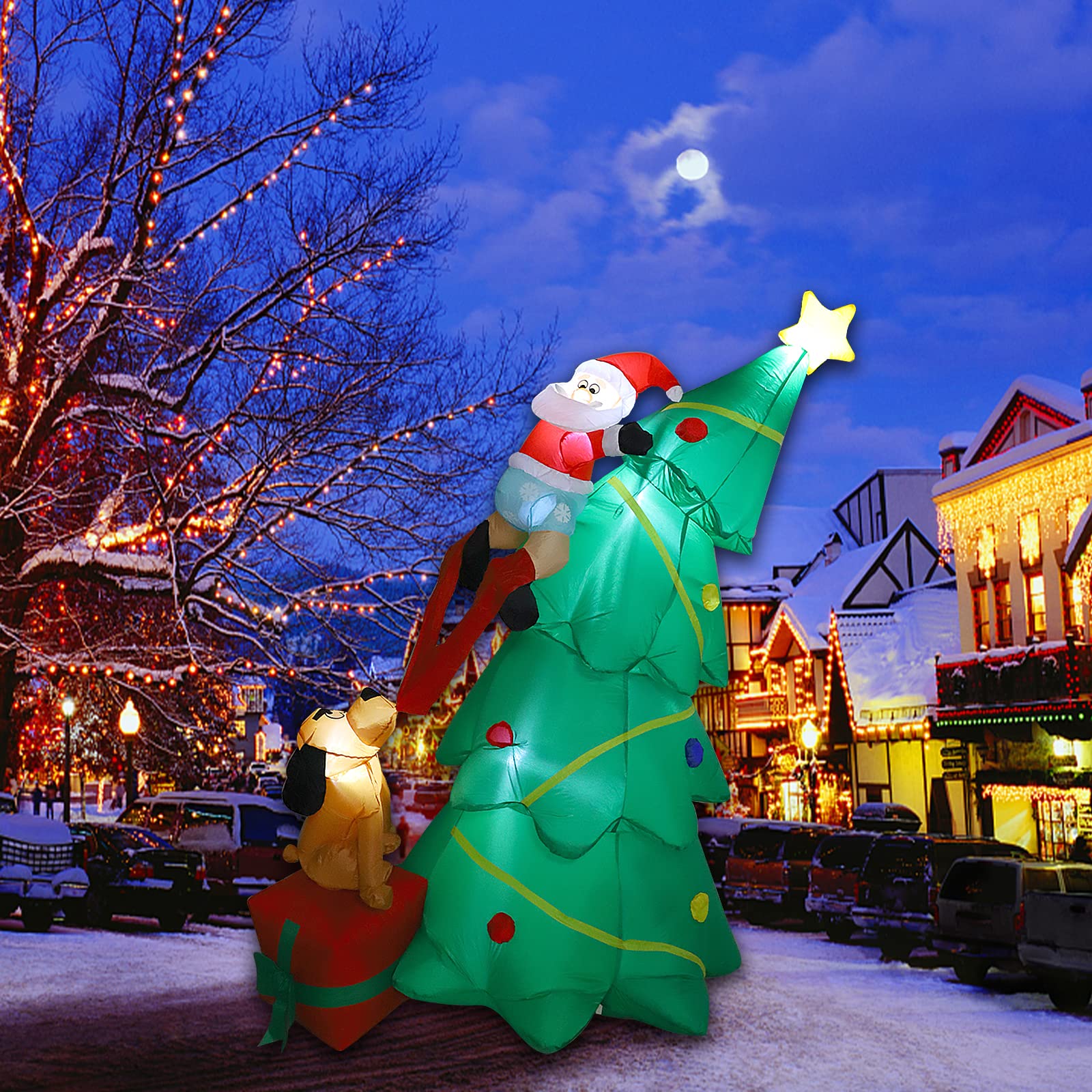 MorTime 5.7 FT Christmas Inflatable Santa Claus Clambing Tree, Blow up Lighted Xmas Yard Decor with LED Lights for Christmas Out