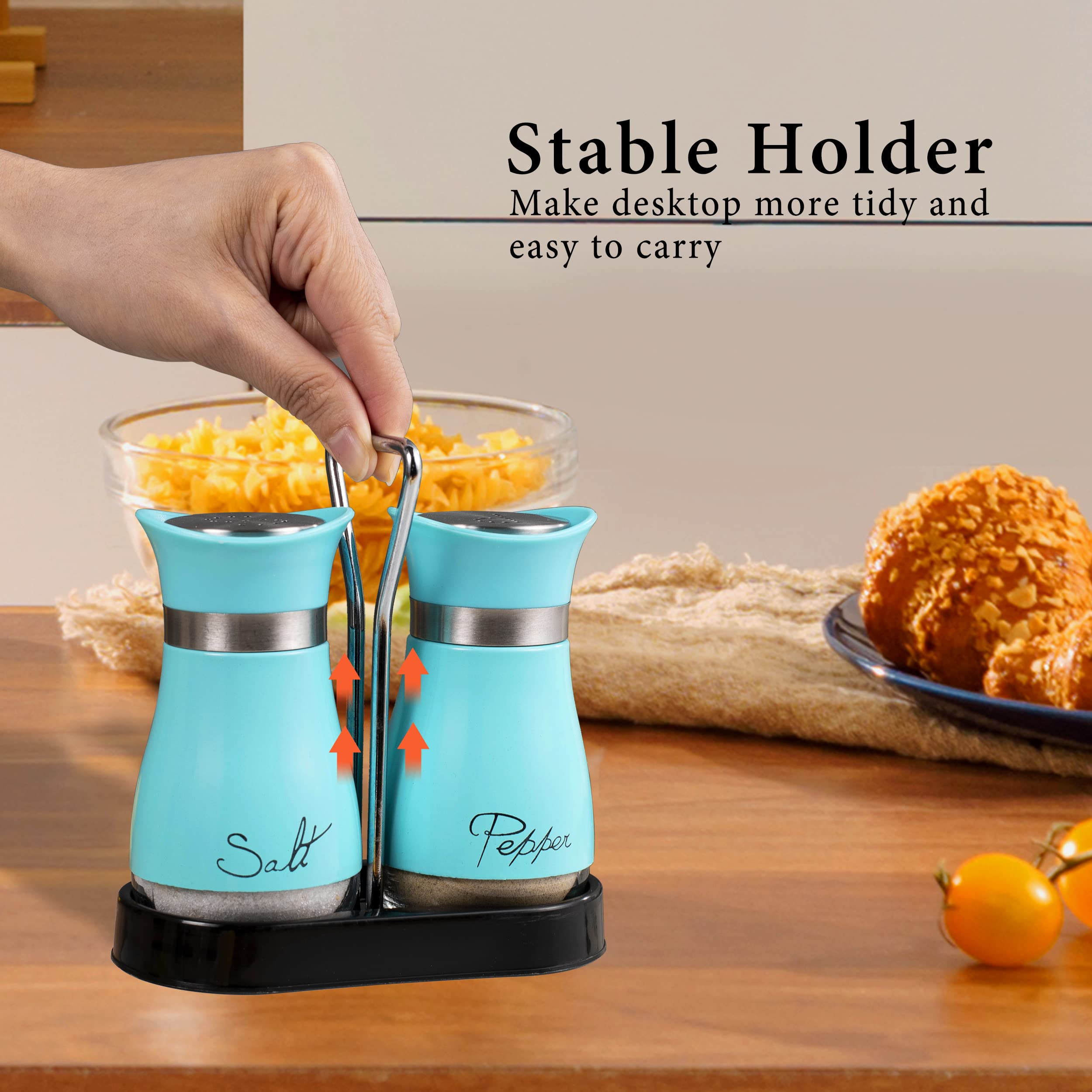 Salt And Pepper Shakers Set, Stainless Steel With Glass Bottle For Table, Rv, Camp, Bbq, Set Of 2, Turquoise