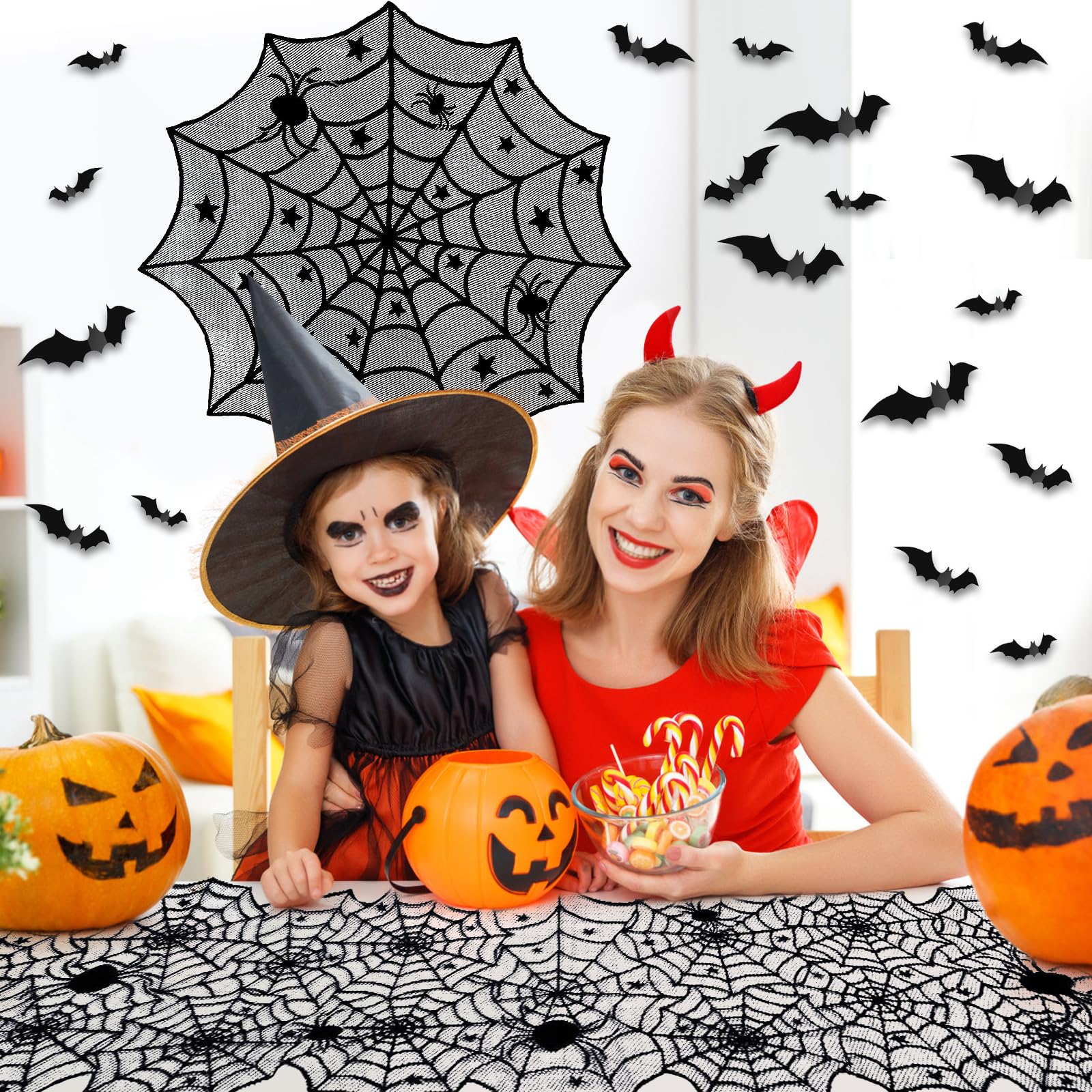 5Pack Halloween Decorations Indoor Halloween Spider Web Tablecloth Table Runners Fireplace Mantel Scarf Cobweb Lampshade Scary 3