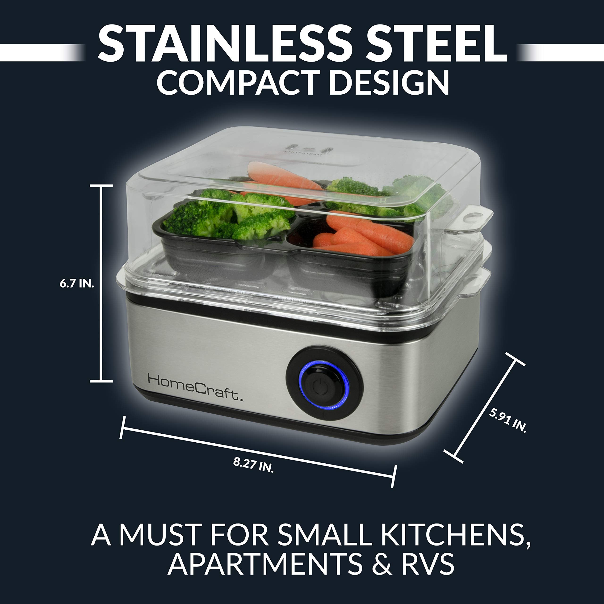 Nostalgia Homecraft Premium Stainless Steel 8 Capacity Electric Large Hard-Boiled Egg Cooker Poached, Scrambled, Omelets, Whites