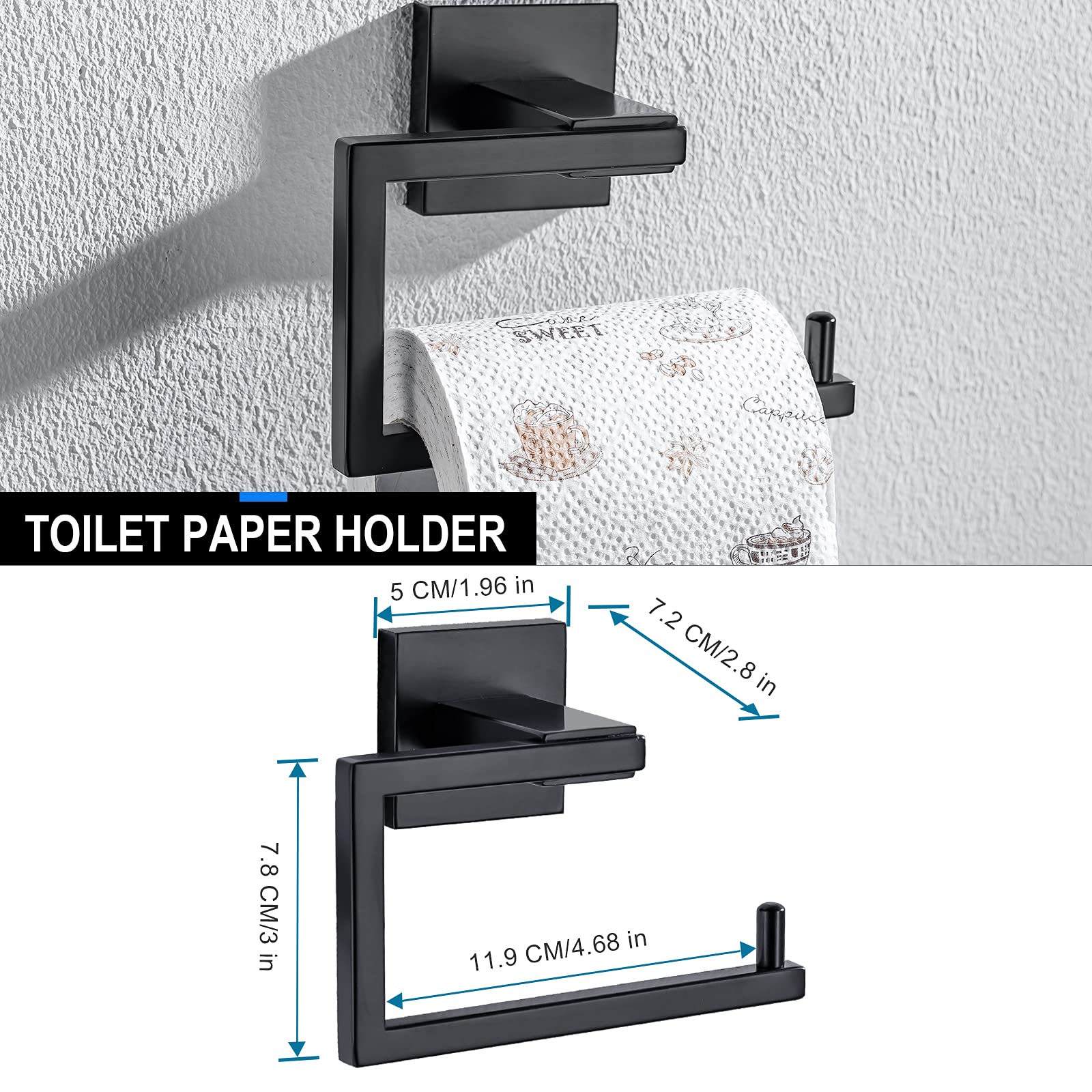 YACVCL 5-Piece Bathroom Hardware Accessories Set 23.6 inch Towel Bar Towel Rack Sets Modern Towel Ring Kit Stainless Steel Wall Mounted (Matte Black)