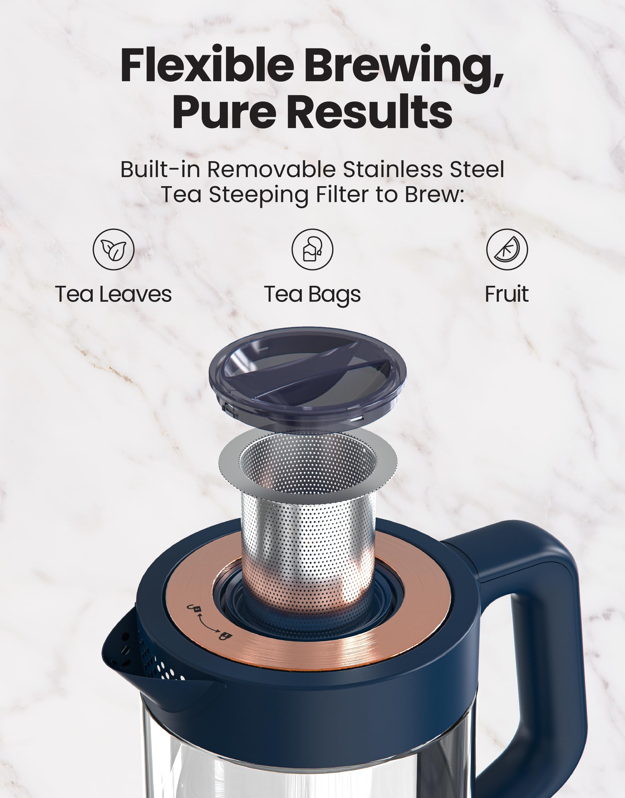 Viant   Electric Kettle With Tea Infuser For Loose Leaf Tea. Hot Tea Maker With Temperature Control And Automatic Shut Off. Tea