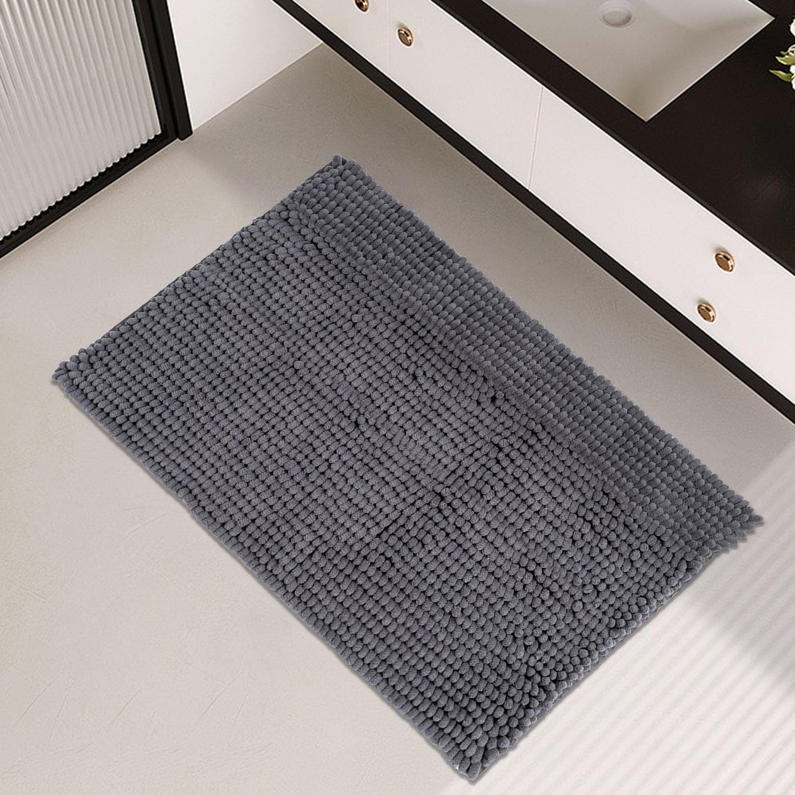 Freshmint Chenille Bathroom Rugs Non-Slip Bath Mat 32Ax20A, Washable Soft Shower Mat, For Bathroom Floor & Tub Fluffy Shag Bath