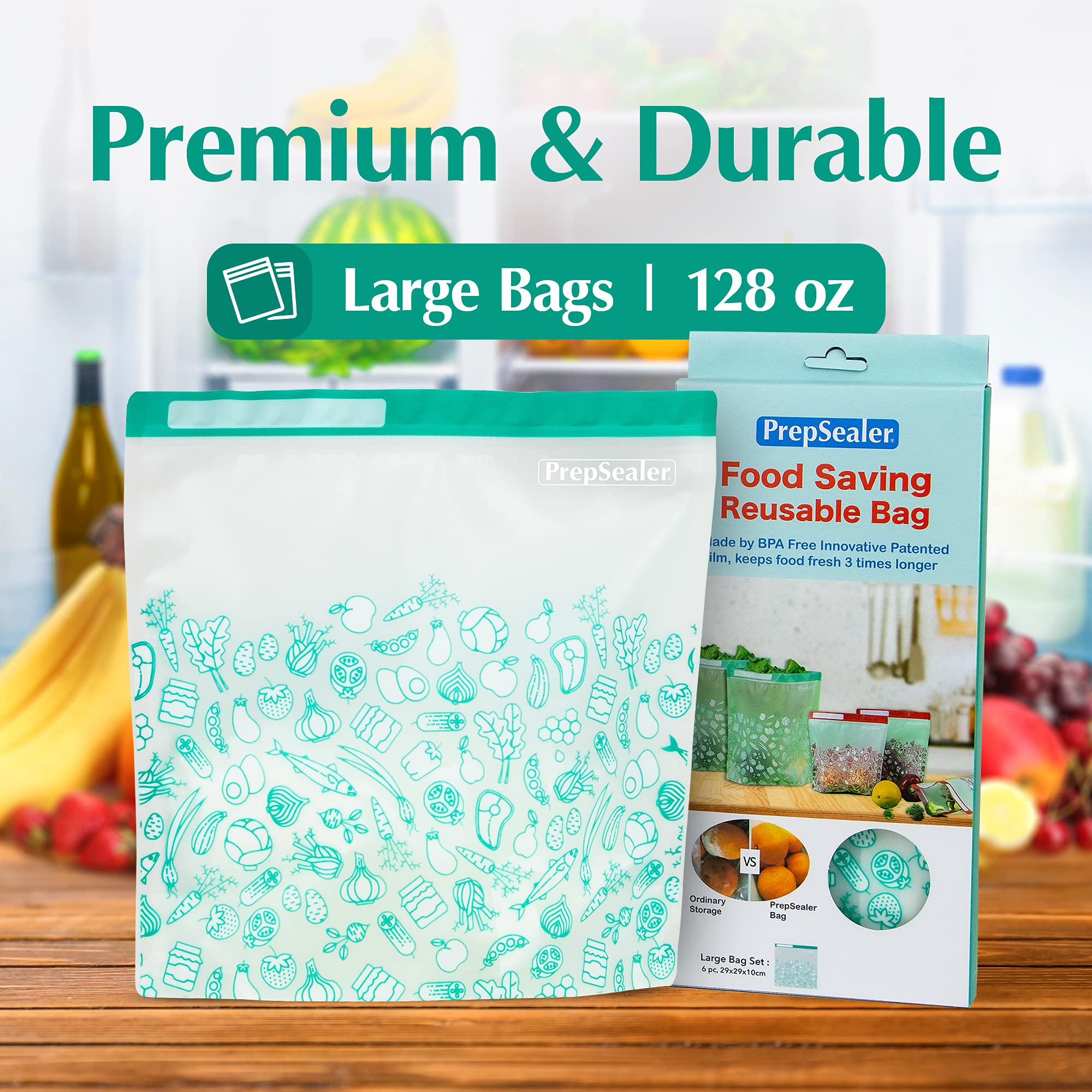 Prepsealer Keep Food Fresh Longer Food Saving Reusable Bag (6 Pieces (Large))