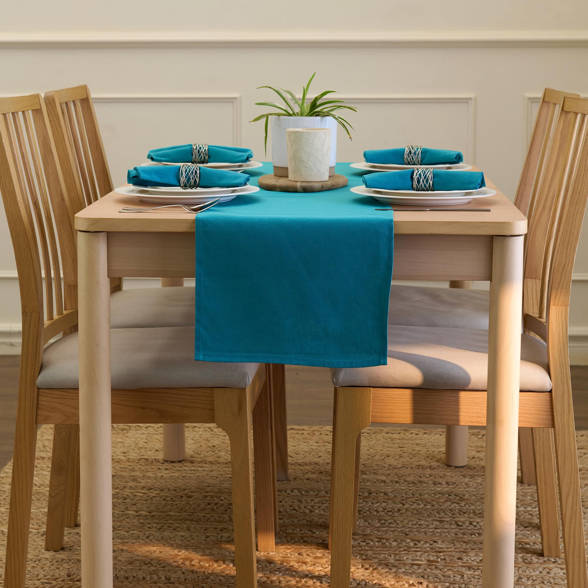 Encasa Homes Table Runner for 6 Seater Dining - Azul Blue - Large 13''x72''  100% Cotton Plain Dyed Solid Colours Decorative Cloth for Party  Banquet  Restaurant & Outdoors - Machine Washable