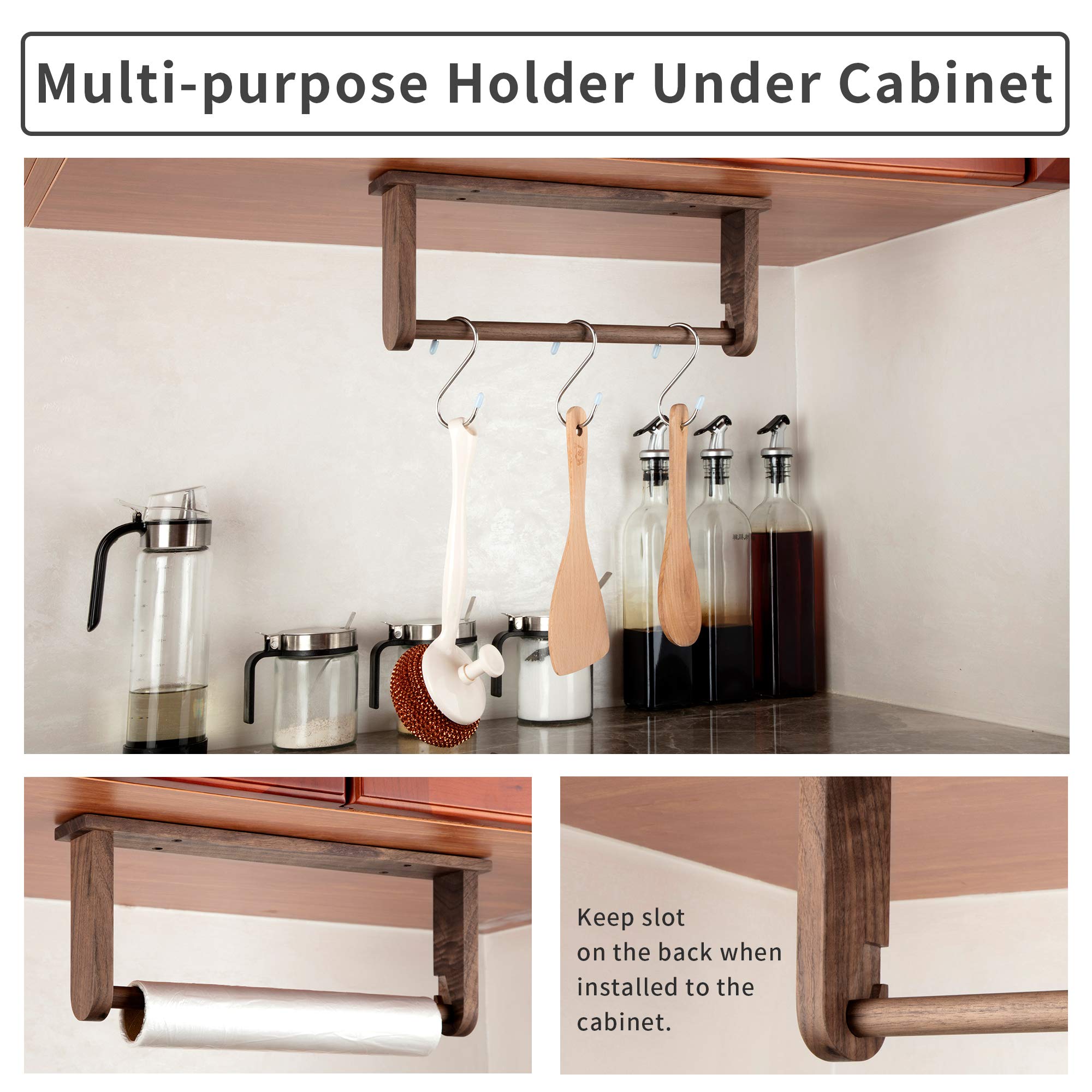 Wood-Paper-Towel-Holder-Under-Cabinet-Kitchen-Handmade - Wall Mounted/Adhesive No Drill Sturdy Roll Hanging Organizer, Horizonta