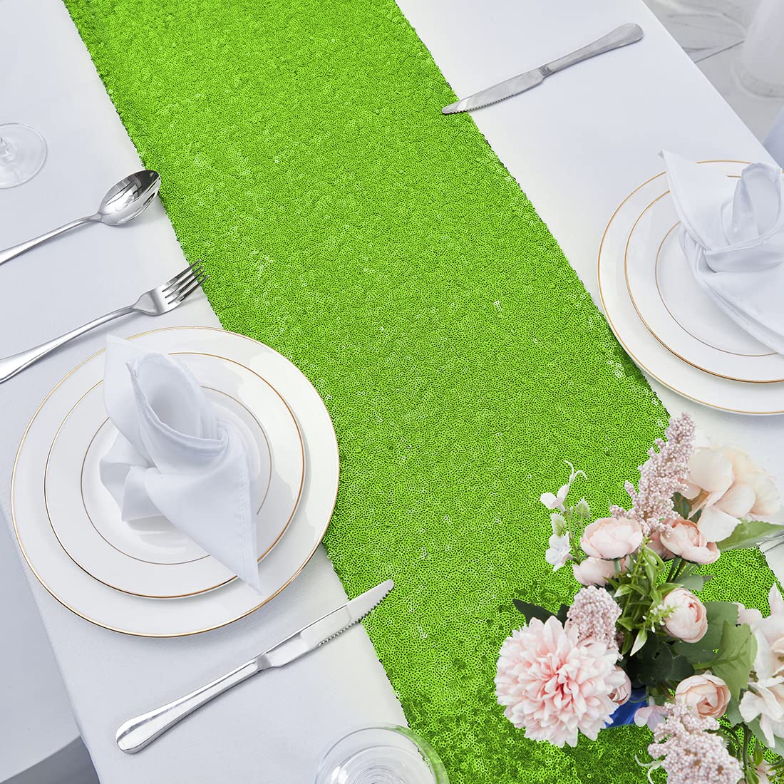 2 Packs 12 X 72 Inches Green Sequin Table Runners, Glitter Runner For Birthday Party Supplies Decorations Wedding Bachelorette H