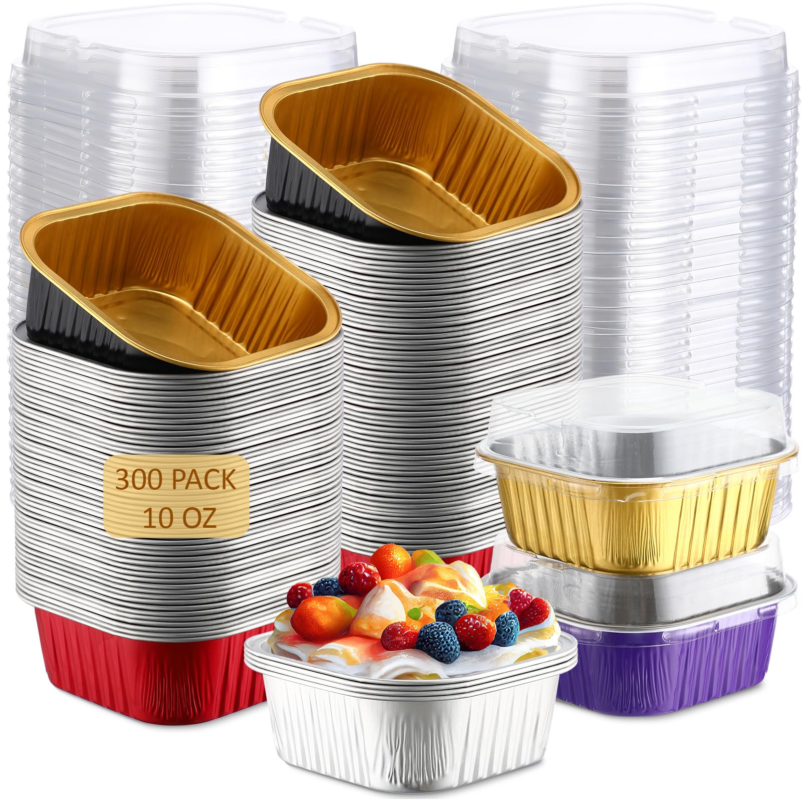 Aoriher 300 Pieces 10 oz Mini Cake Pans with Lids,Multicolor