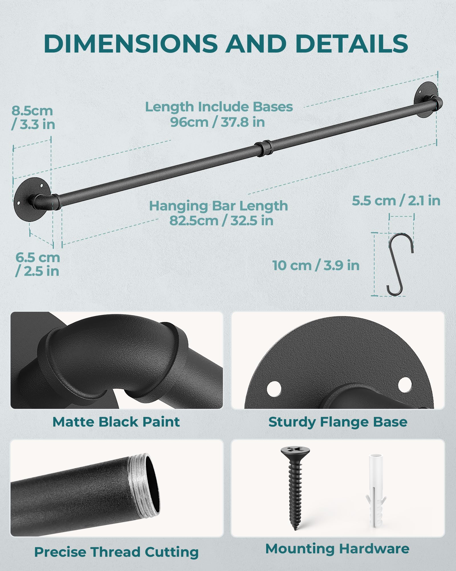 Oropy 38 Inch Pot Bar Rack Wall Mounted Detachable Pans Hanging Rail Kitchen Lids Utensils Hanger With 14 S Hooks Black