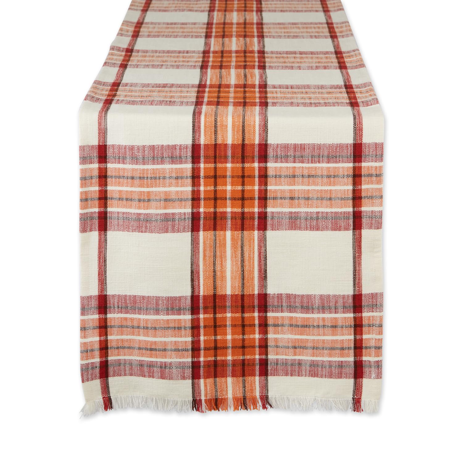 DII Thanksgiving & Fall Table Decoration Autumn Farmhouse Plaid, Table Runner, 14x108, Pumpkin Spice Orange