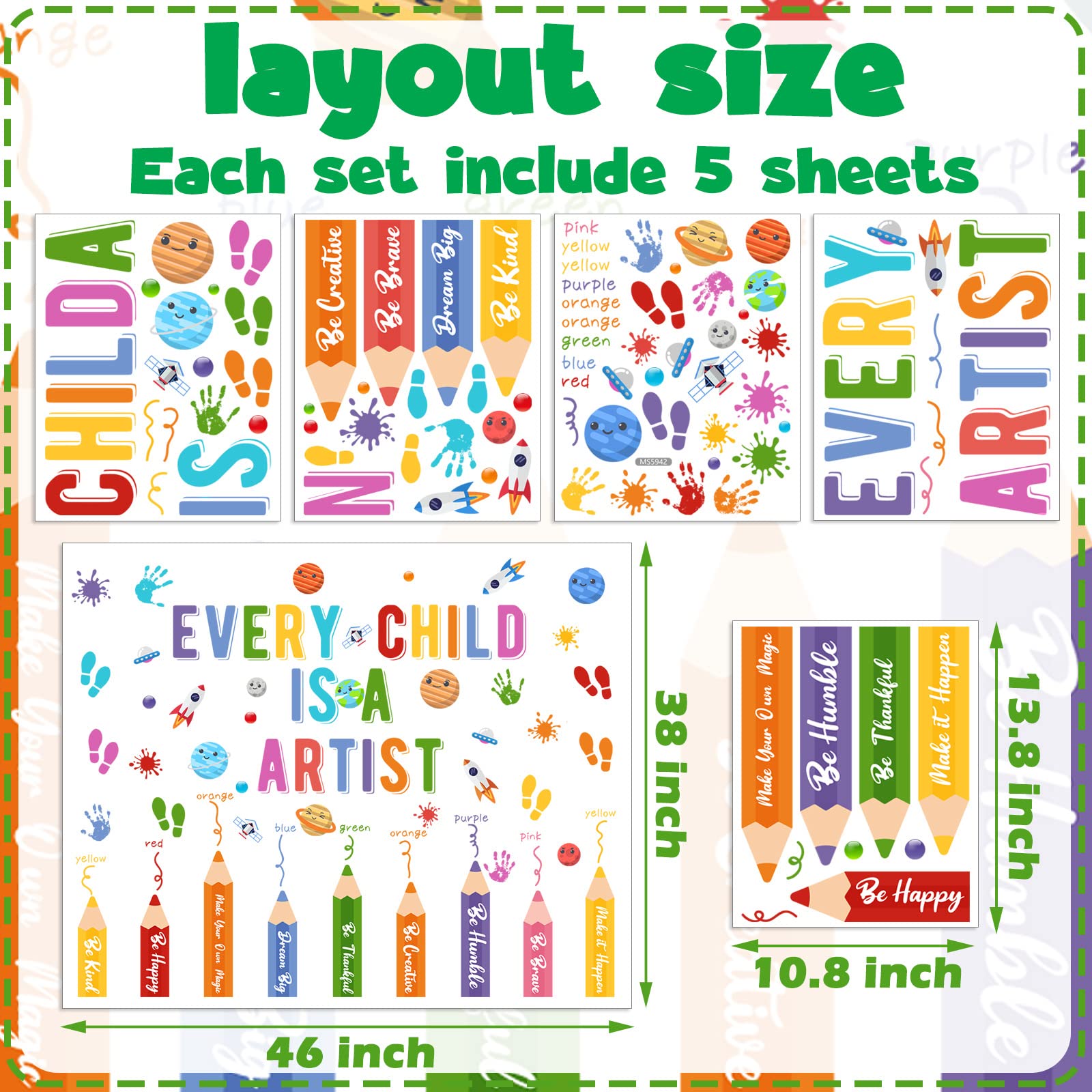 Kids Wall Decals Classroom Decals Colorful Inspirational Wall Decals Daycare Decals Playroom Wall Decor Motivational Wall Decals Positive Saying Sticker Splatter Wall Sticker (Every Child)