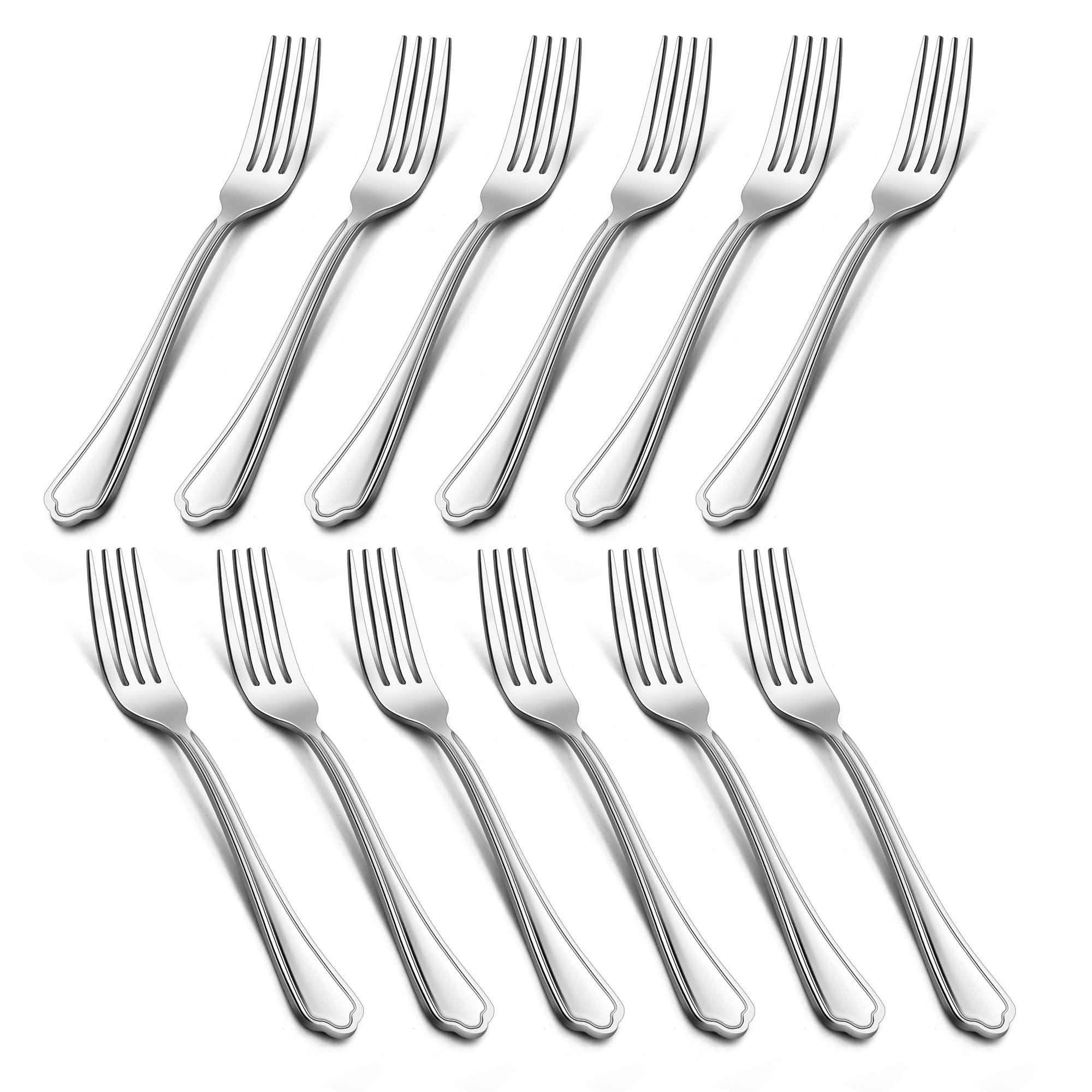 Salad Forks Set Of 12, Lianyu 6.7 Inches Stainless Steel Forks Silverware, Appetizer Dessert Forks With Scalloped Edge, Cutlery