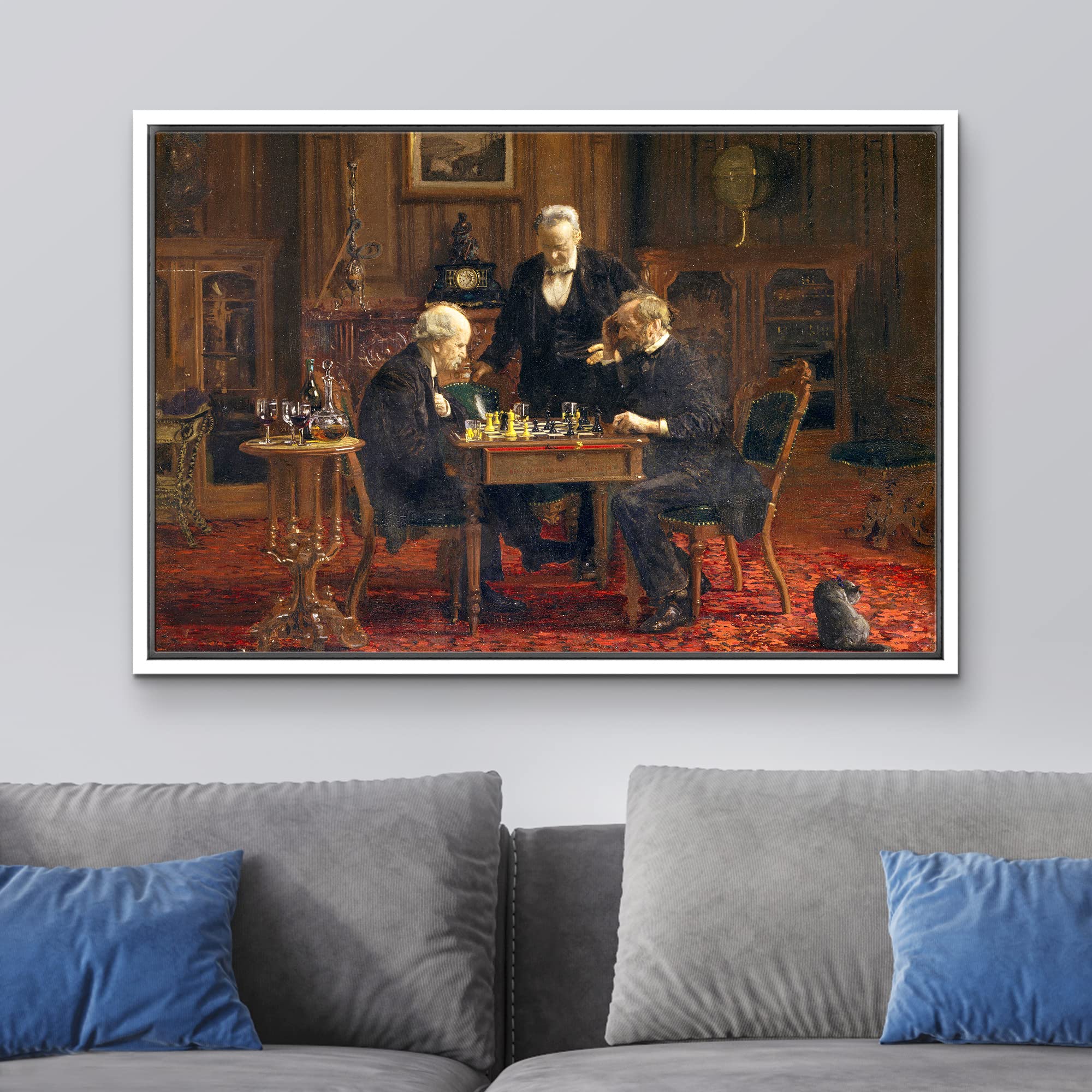 Wall26 - The Chess Players By Thomas Eakins - Framed Canvas Print Wall Art Famous Painting Reproduction - 24''X36'' White