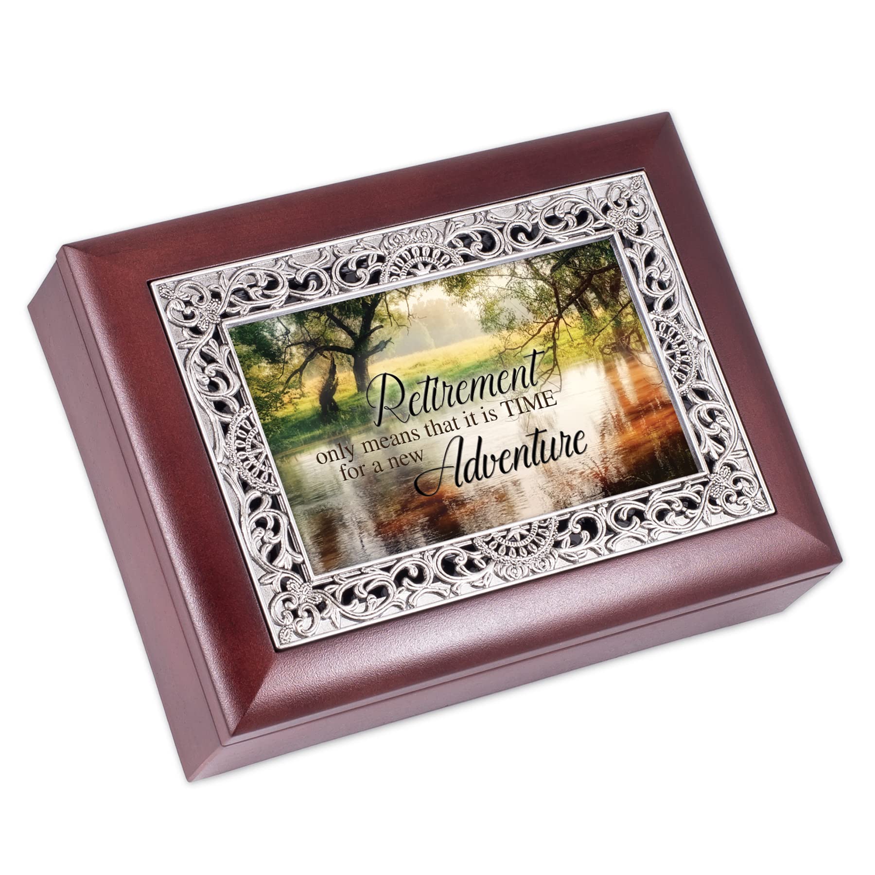 Cottage Garden Retirement Time New Adventure Rosewood Ornate Inlay Jewelry Music Box Plays Wonderful World