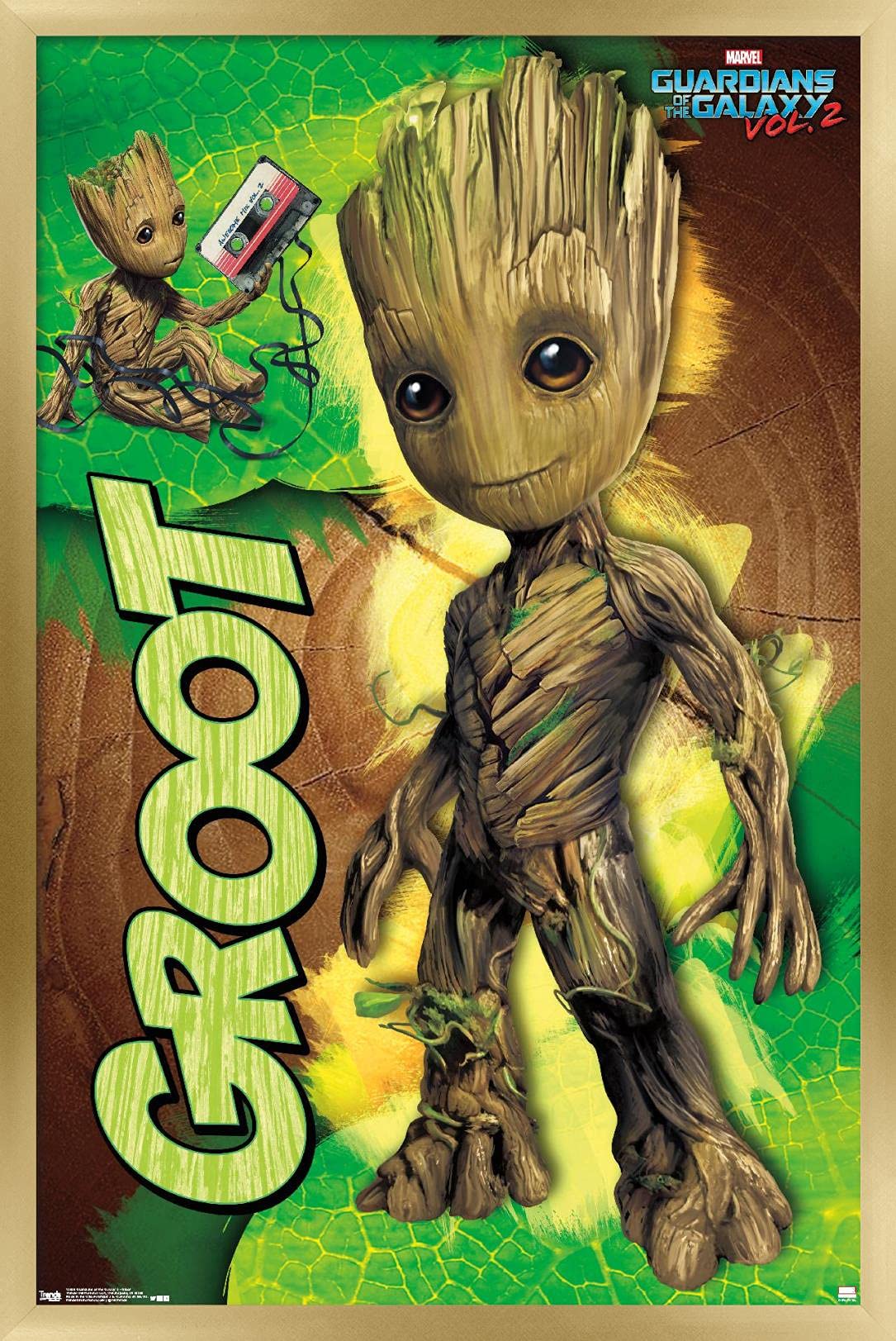 Trends International Marvel Cinematic Universe - Guardians Of The Galaxy 2 - Groot Wall Poster, 14.725'' X 22.375'', Gold Framed