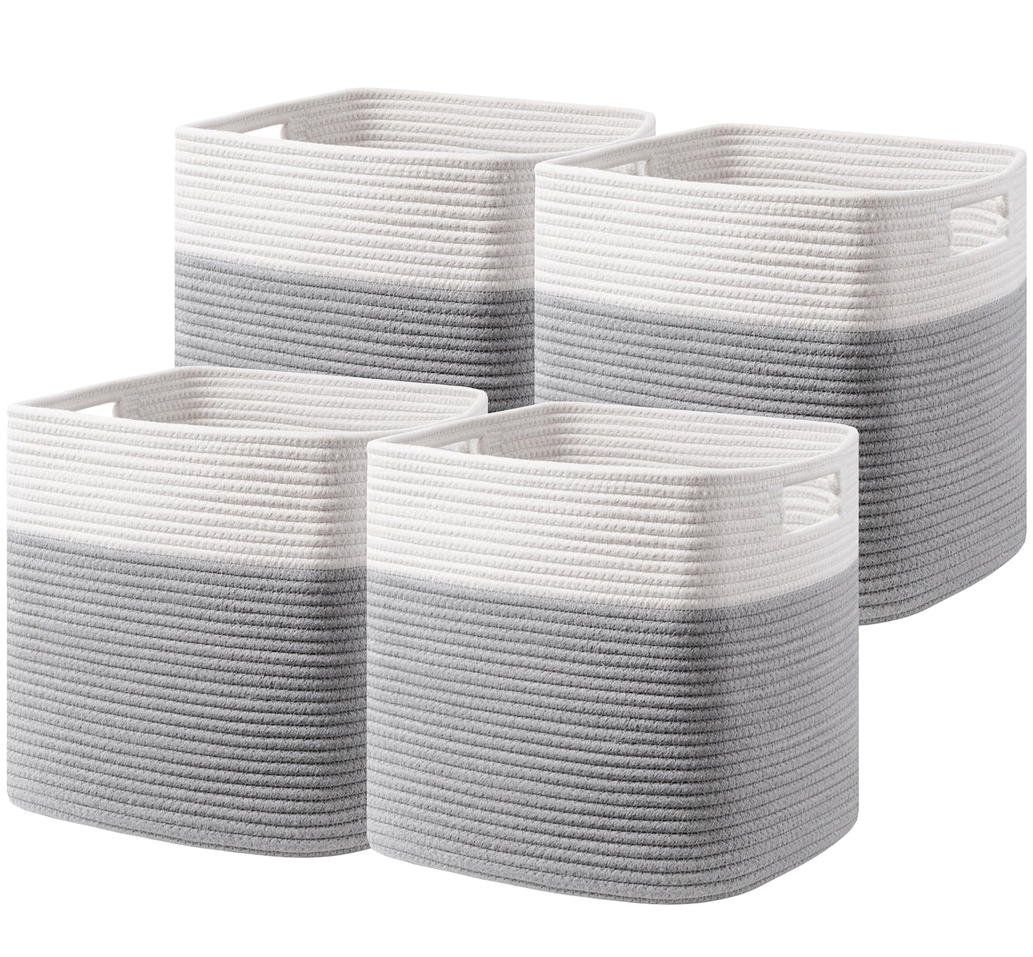 Ubbcare Set Of 4 Storage Basket-13 X 13 X 13 In, Cotton Rope Basket For Shelves, Cube Storage Bins With Handles, Woven Storage B