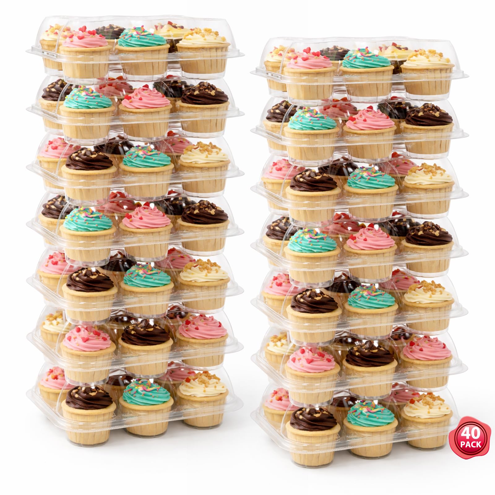 WIKDAY 6 Count Cupcake Containers Boxes with Lids, 40 Pack