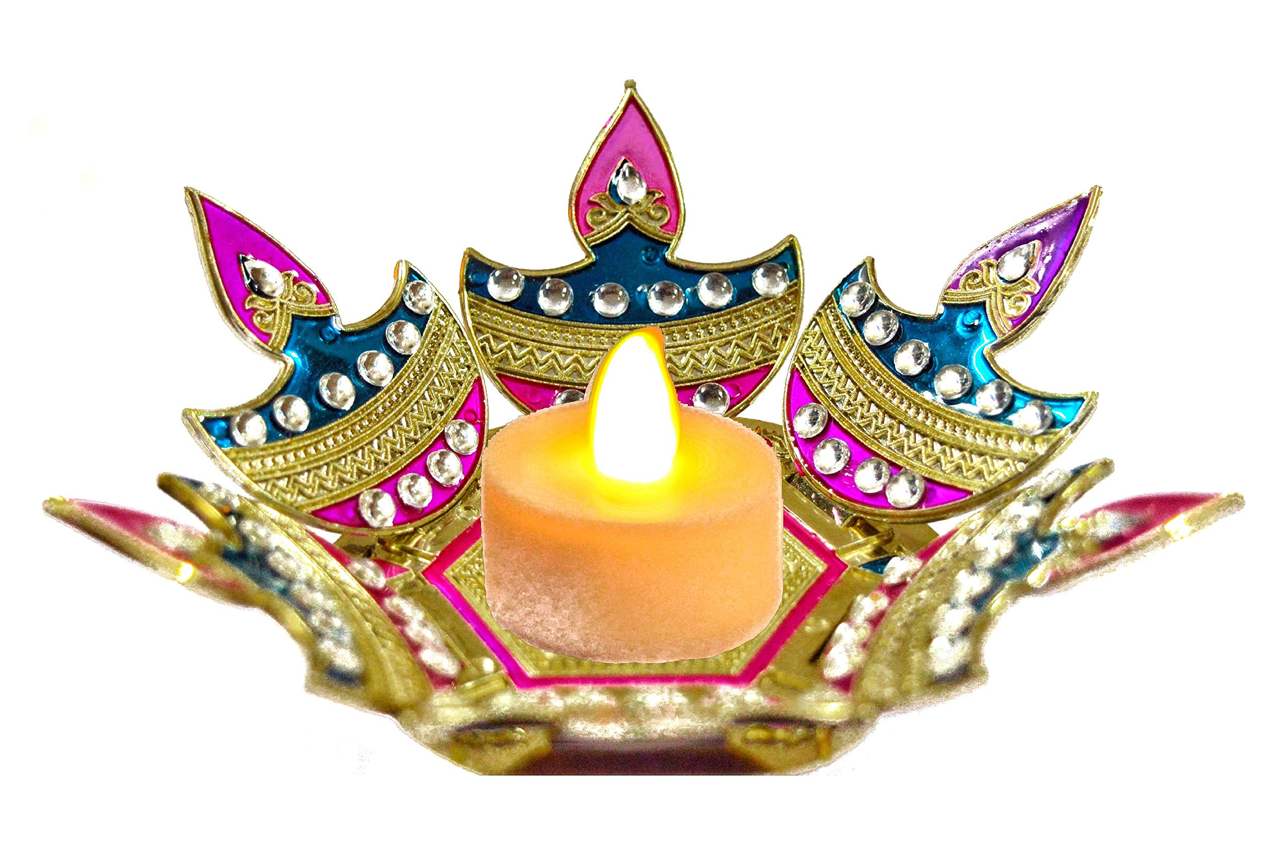 Handicraft Storeroom Meenari Decorative Diwali Diya Rangoli Set-White Kundan Stone Decorations.(7 Pieces Rangoli)