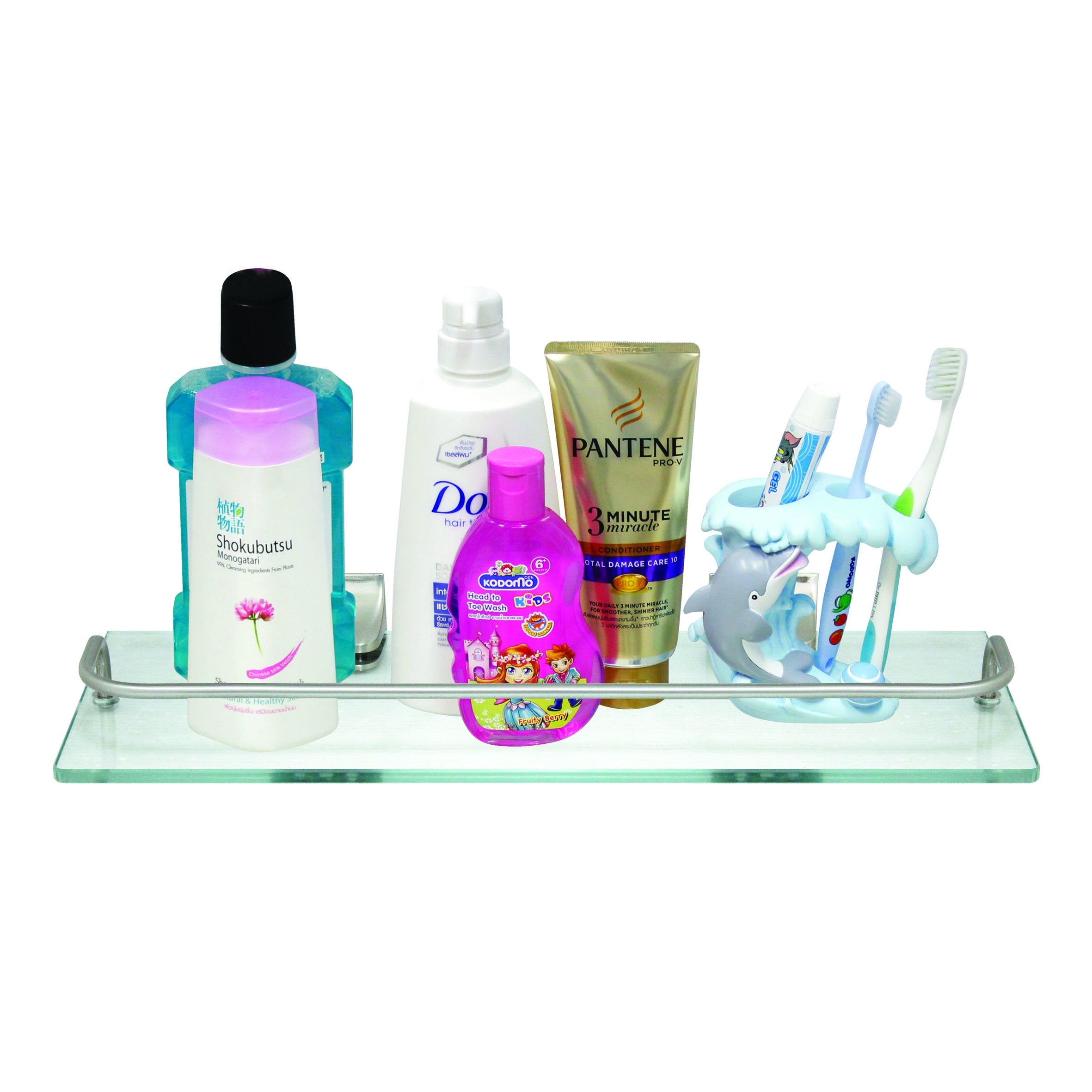 Modona Glass Wall Shelf With Rail - Polished Chrome - 5 Year Warrantee