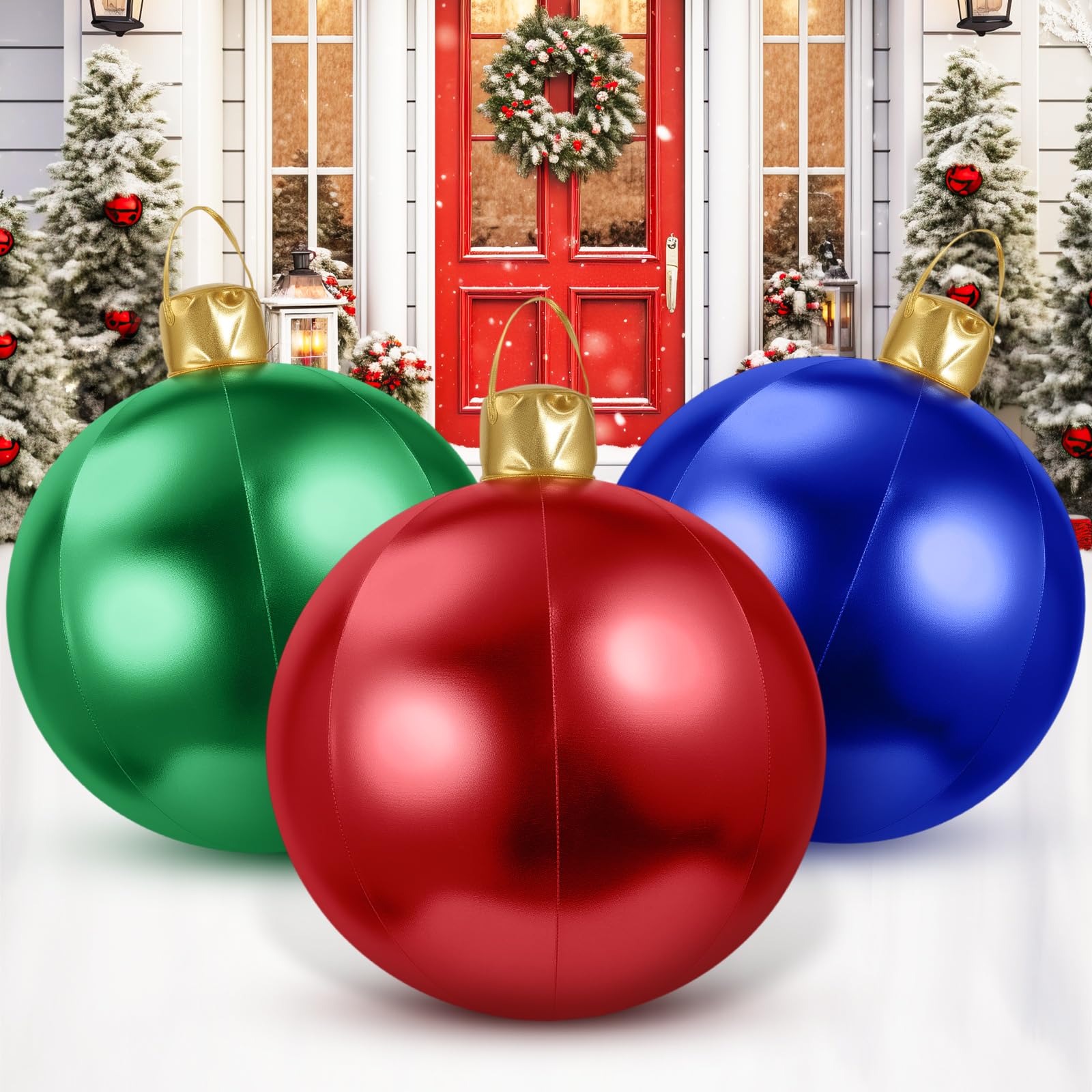 Jetec 3 Pcs 17  Christmas Inflatable Ball Ornament with Glitter Cloth Cover, Large PVC Xmas Blow Up Ornaments Holiday Blow Ball 