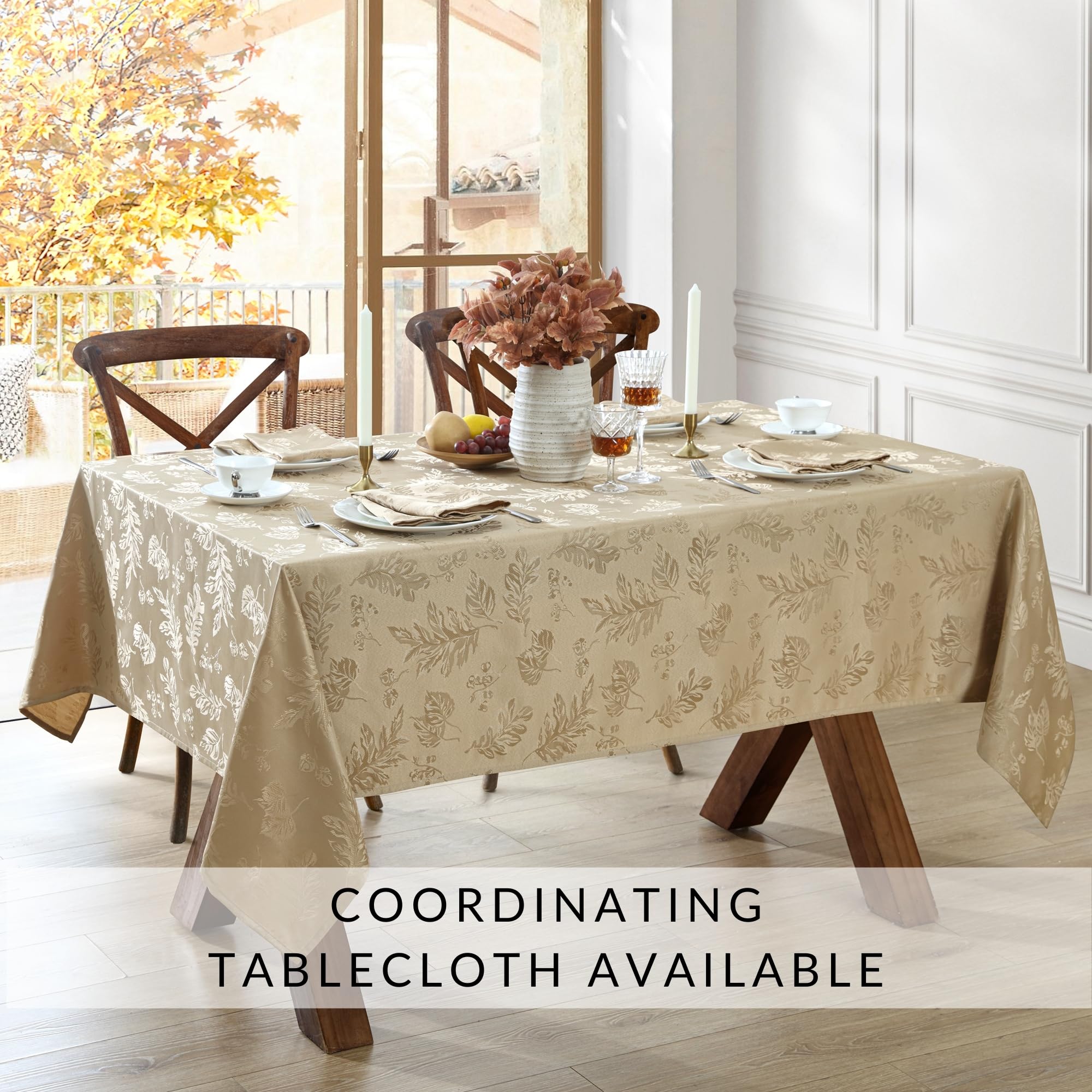 Elrene Home Fashions Elegant Woven Leaves Jacquard Damask Cloth Napkin Set, 17'' X 17'', Pack Of 8, Taupe