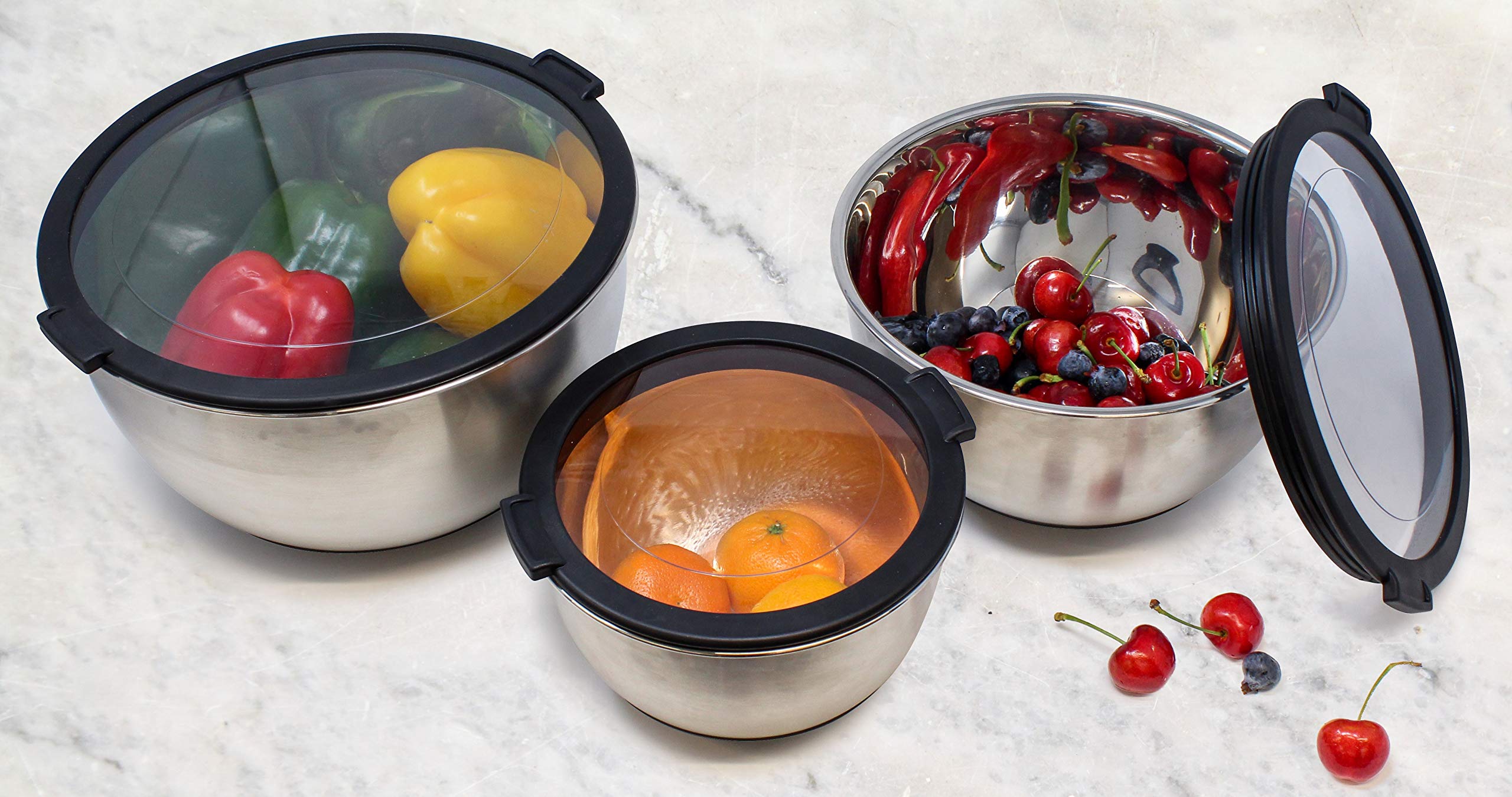 Home Gourmet Steel Mixing Bowls Set, 6-pc, Stainless Steel, Black