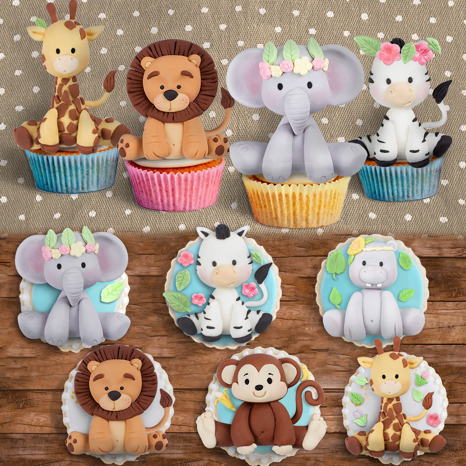 Funshowcase Jungle Animals Fondant Silicone Molds Sugarcraft Cake Decoration 6-Count Height 2.6-3.6Inch