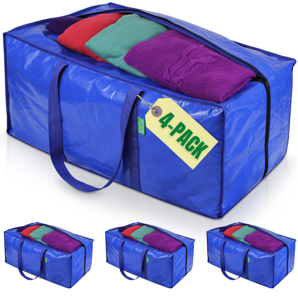 Jumbo Storage Bags For Clothes With Strong Handles & Sturdy Zipper (4-Pack), Heavy-Duty Moving & Storage Bags, Best Packing Supp