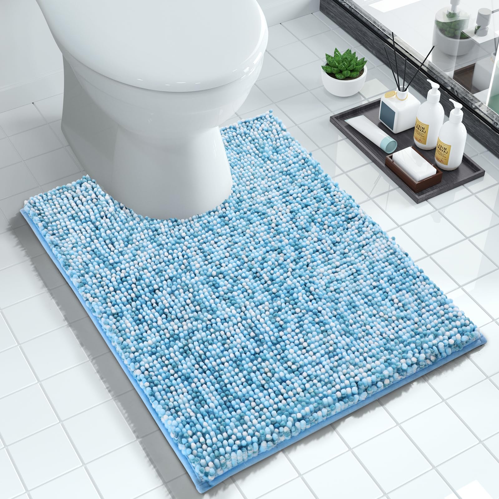 Yimobra Luxury Chenille U-Shaped Toilet Rug, Super Soft Shaggy Contour Bath Mat For Bathroom Floor, Fluffy, Water Absorbent, Non