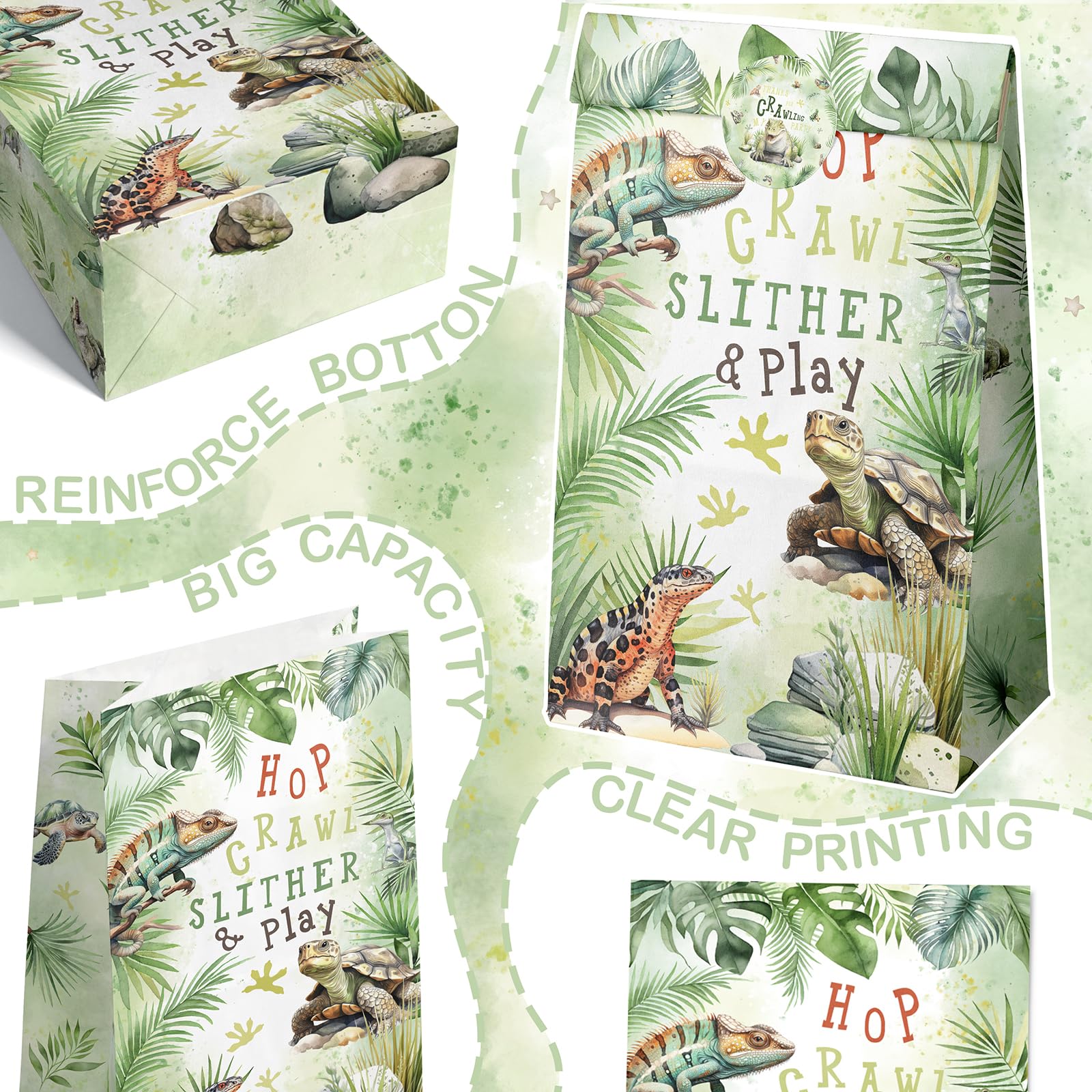 Outego 24 Reptile Party Favor Bags With Stickers Reptile Goodie Bags Reptile Party Favors For Kids Reptile Birthday Party Suppli