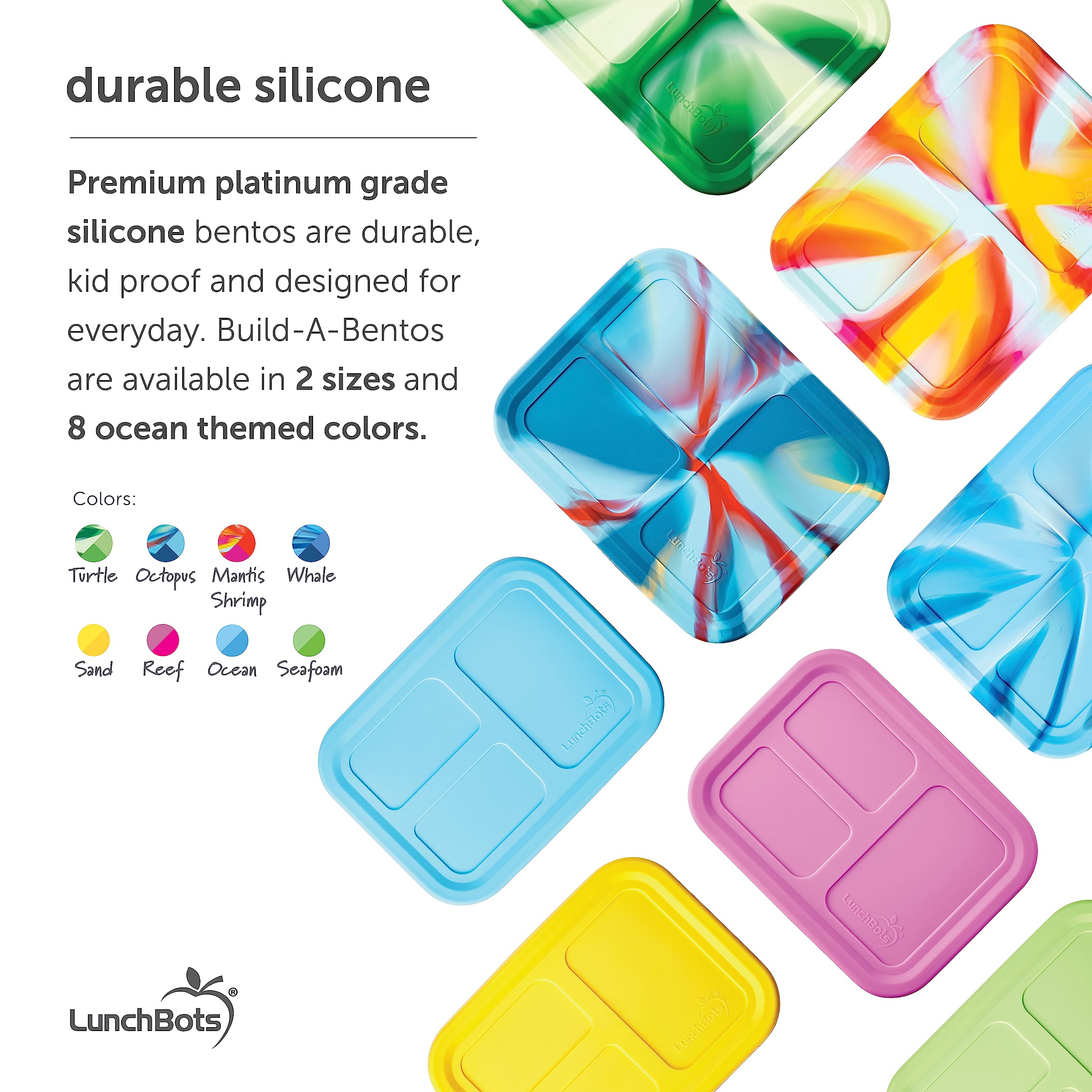 Lunchbots Build -A- Bento Lunch Box, Silicone Bento Box For Kids, Multi-Compartment Lunch Container, Oven & Dishwasher Safe, Bpa
