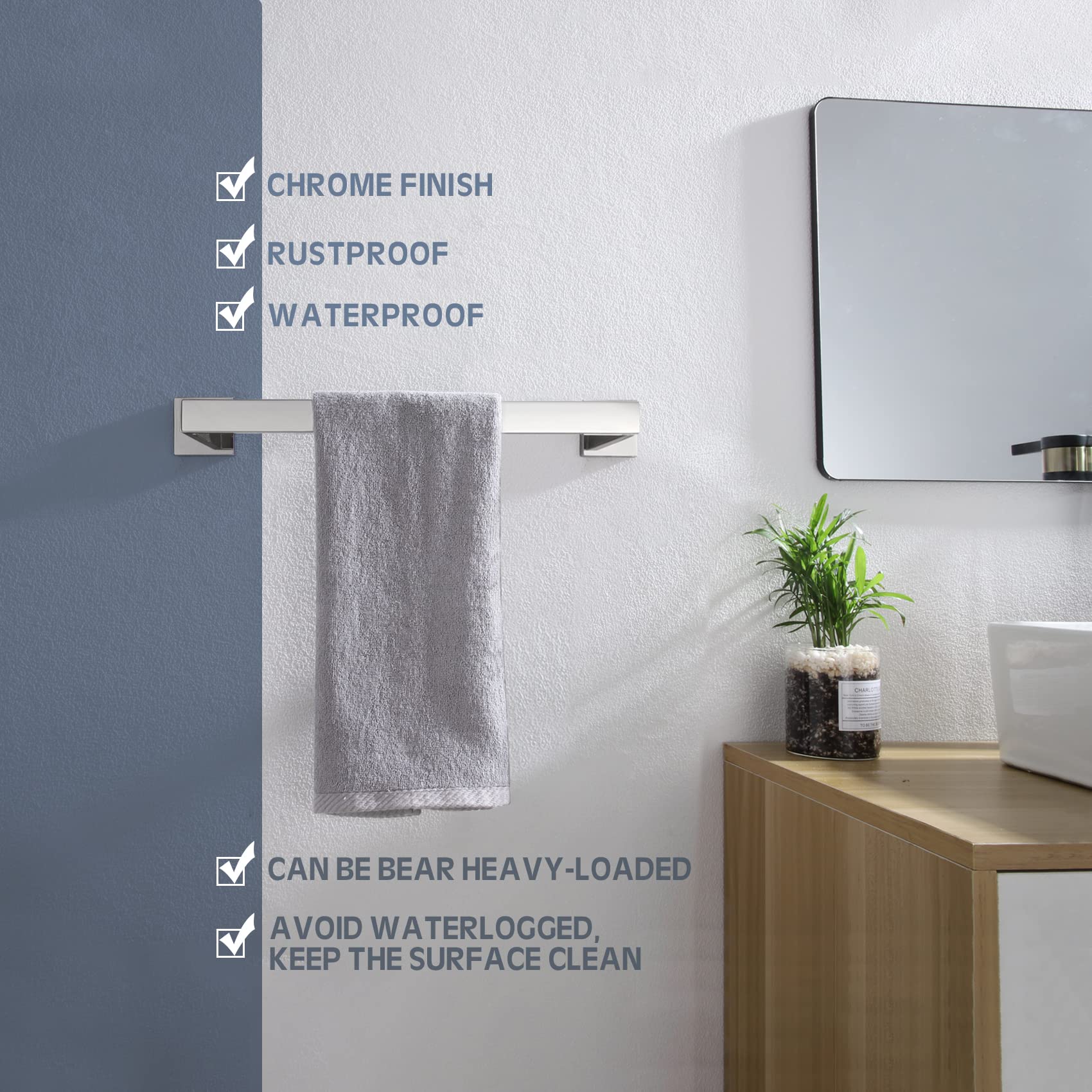 Kokosiri 16-Inch Single Towel Bar, Bathroom Kitchen Towel Holder, Wall Mounted Sus304 Stainless Steel Towel Rack, Polished Chrom