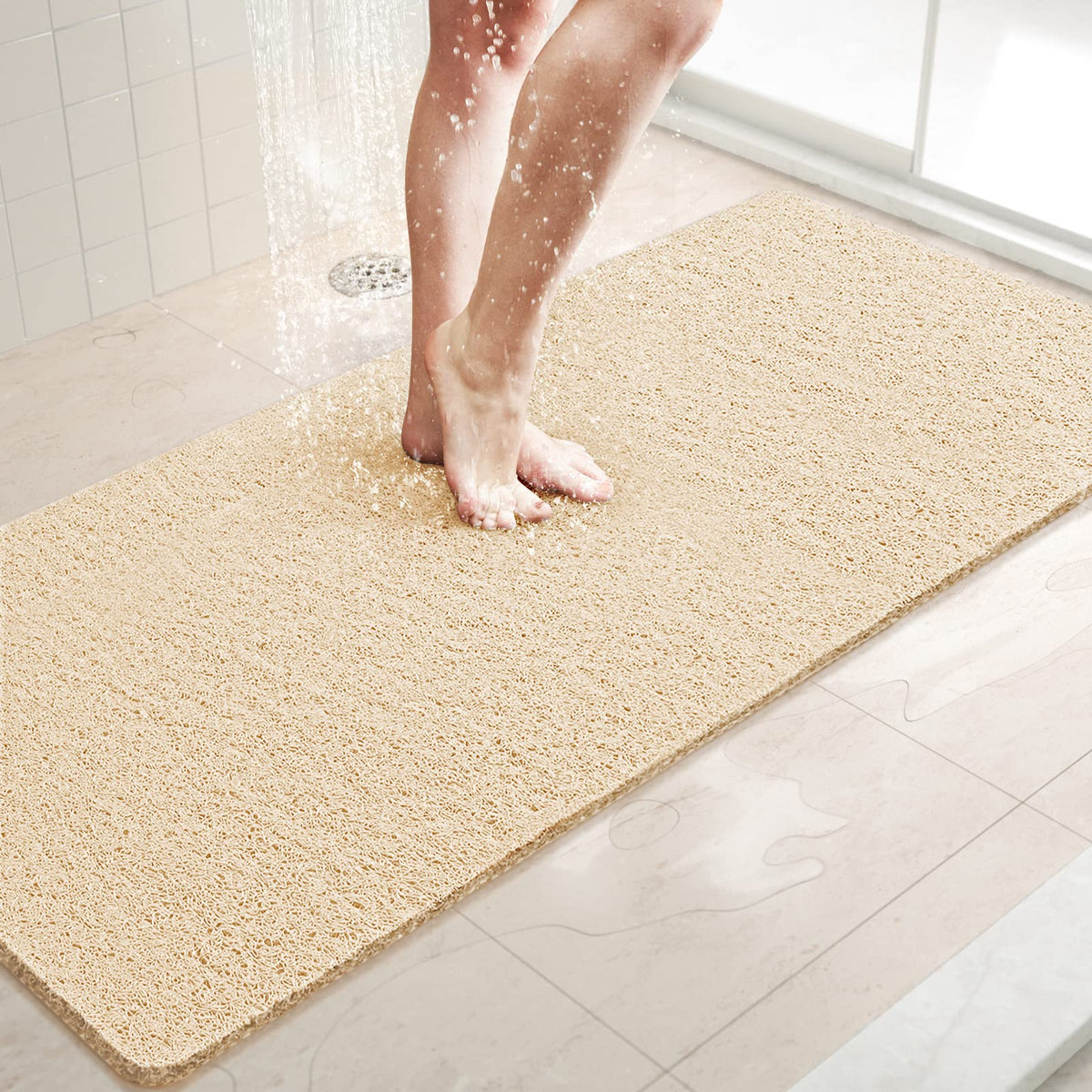 Luxstep Shower Mat Bathtub Mat,47X16 Inch, Non-Slip Bath Mat With Drain, Quick Drying Pvc Loofah Bathmat For Tub,Shower,Bathroom