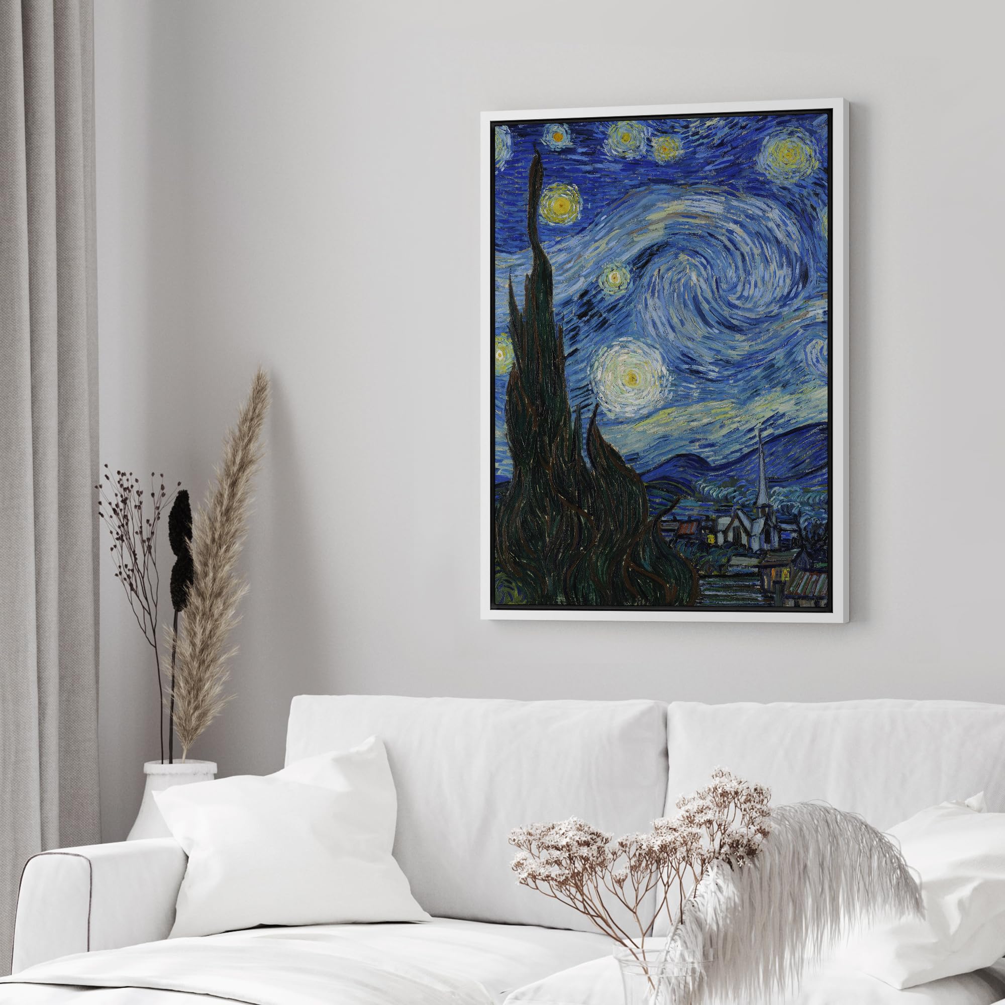 Wall26 Framed Canvas Print Wall Art Starry Night By Vincent Van Gogh Nature Wilderness Illustrations Modern Art Decorative Flora