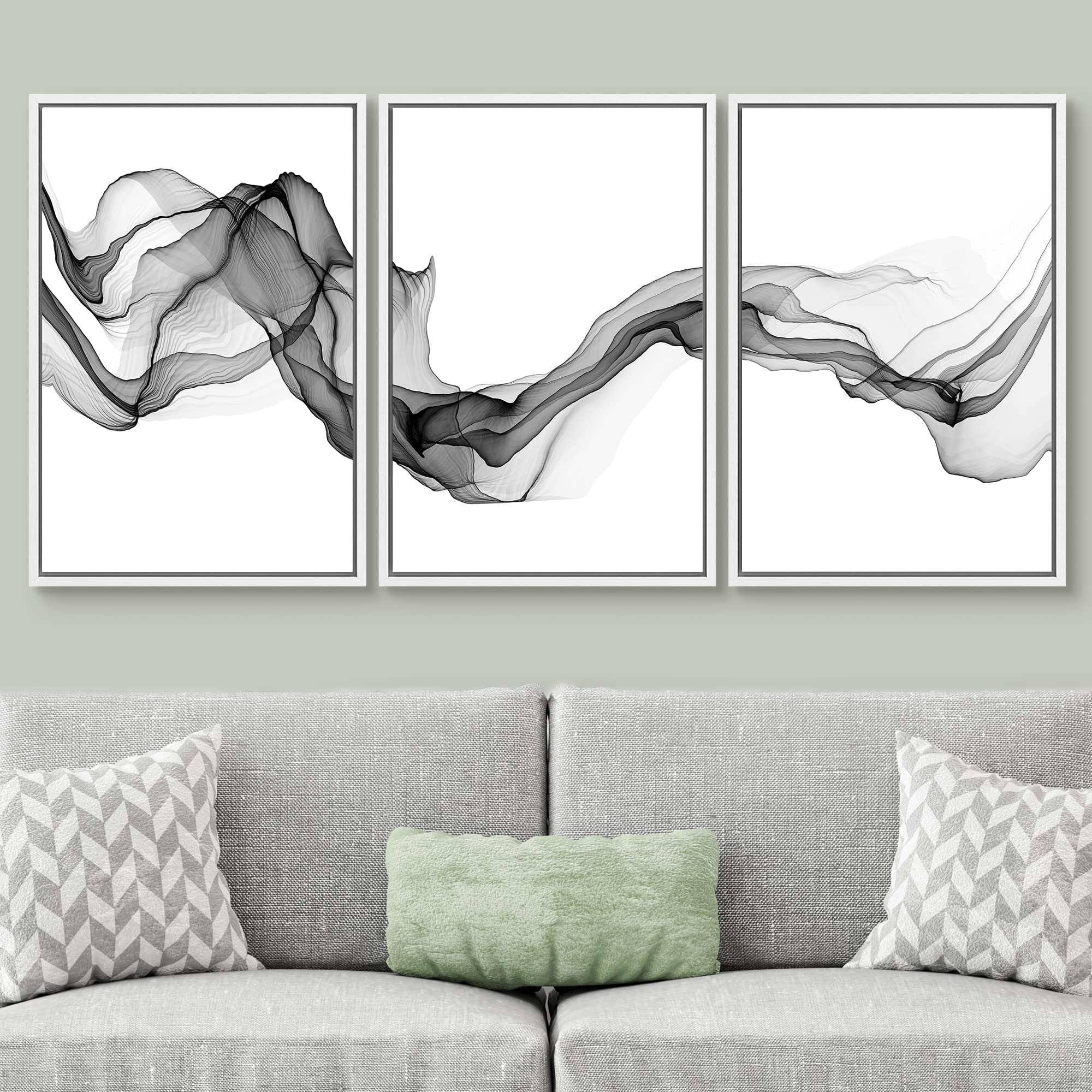 Signwin Framed Canvas Print Wall Art Flowing Gray Smoke Abstract Shapes Digital Art Modern Art Minimalist Relax/Calm Cool For Li