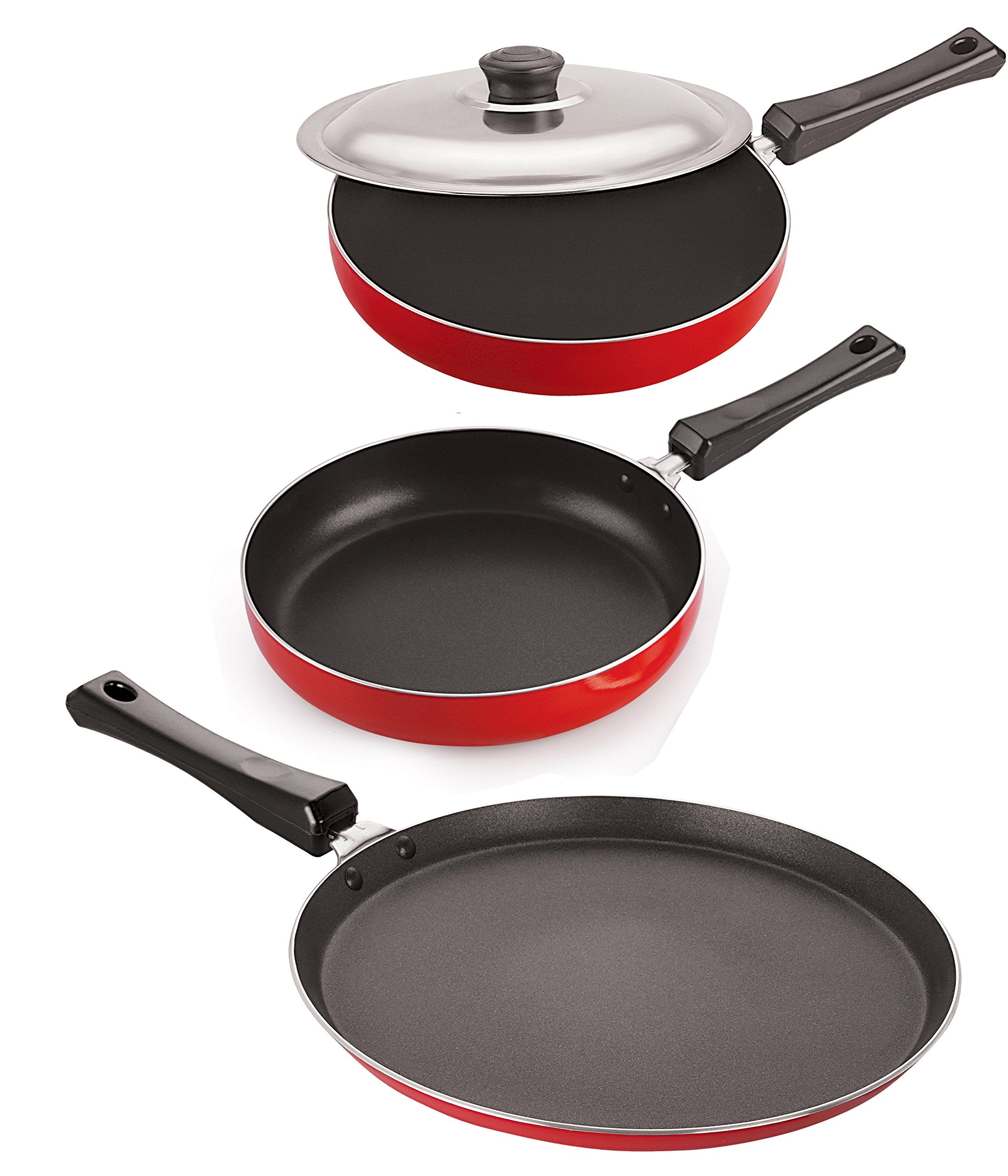 Nirlon Nonstick Aluminium Rust Free 3 Piece NonInduction Cooking Essential Combo Set