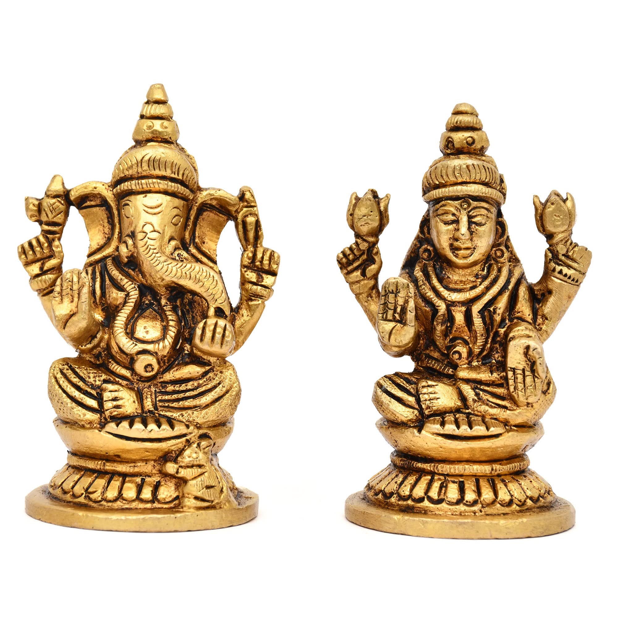 Aargkraft Brass Laxmi Ganesh Idol | Ganesha Lakshmi Religious Figurine Hindu God Sculpture Murti Statue | Diwali/Workplace/Offic